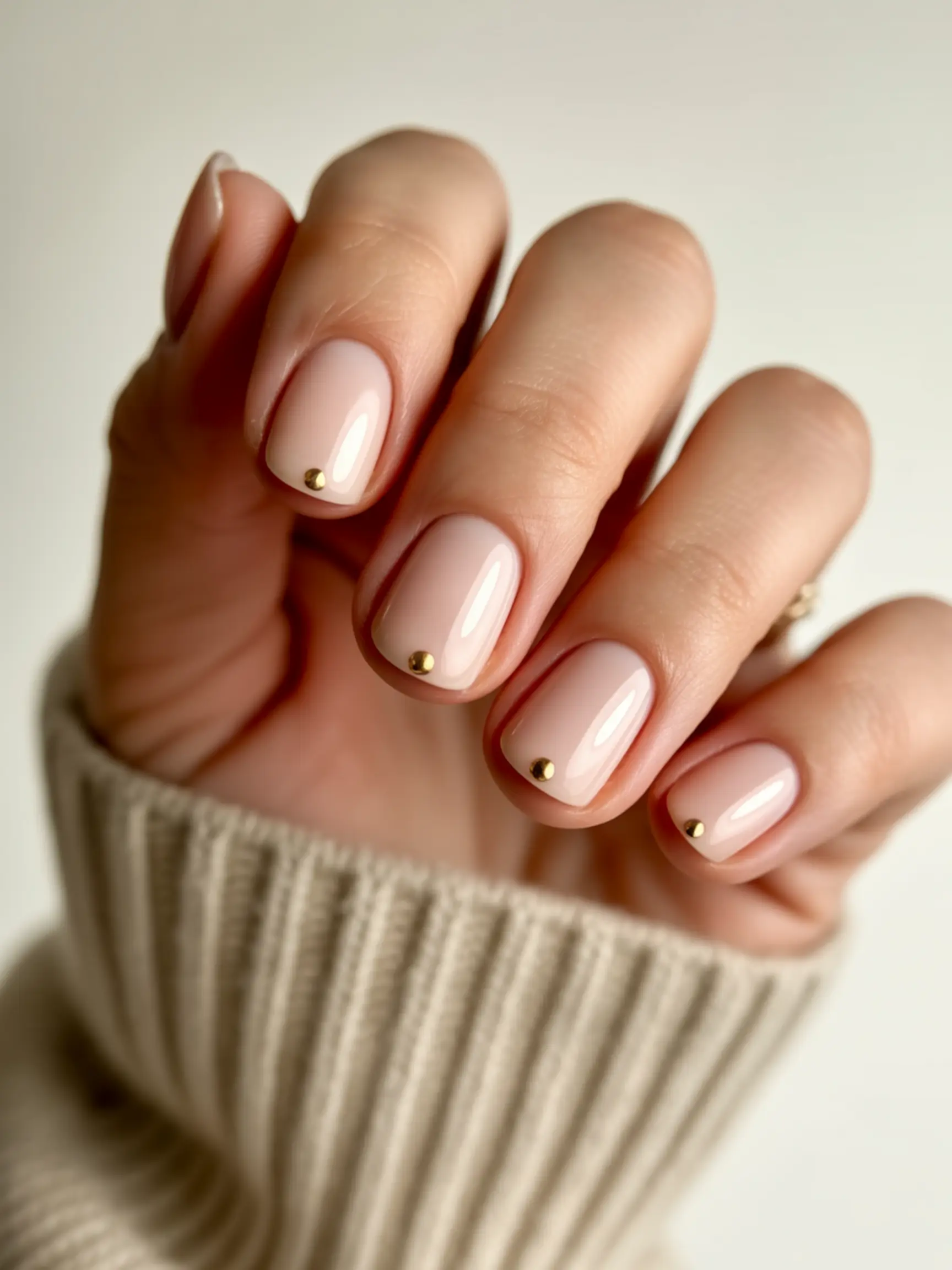 Manicured hand base with 15 a up nude of each p dot featuring the gold one close at image metallic perfectly tiny nails