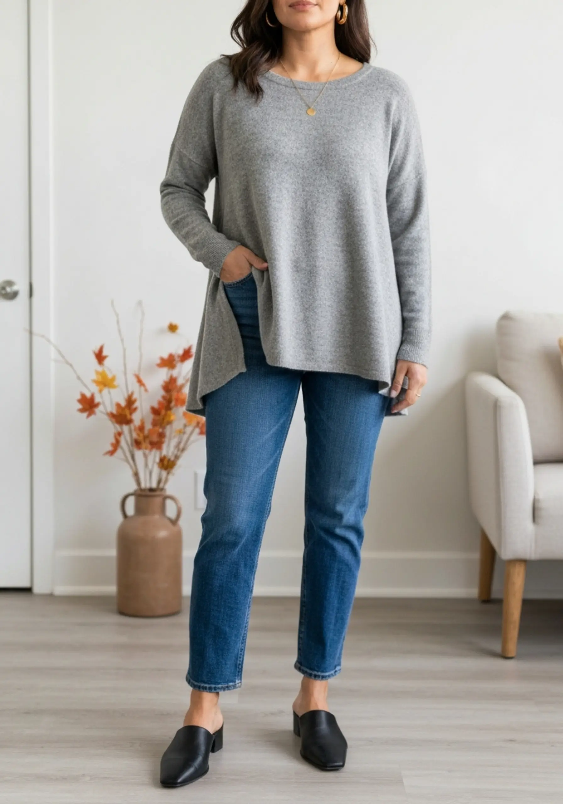 Leg jeans black classic knit with look 15 gray a p mules simple over trapeze flowing yet straight image chic blue top paired