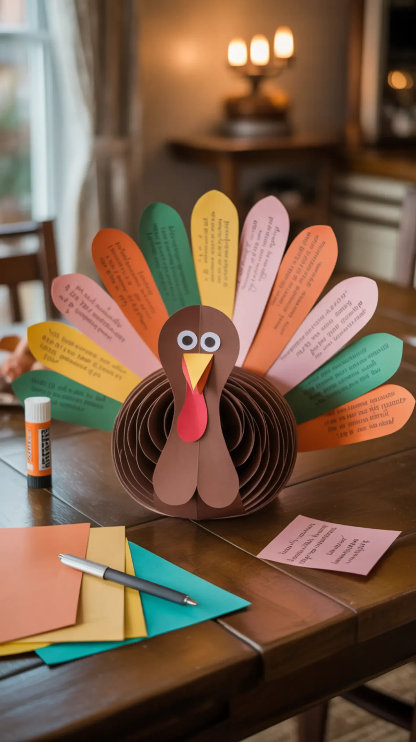"25+ FREE Thanksgiving Printables for Kids (Easy Crafts, Placemats & Activities)" 17 Thankful with 17 feathers a handwritten of each p the containing turkey colorful out image craft fanned completed note gratitude
