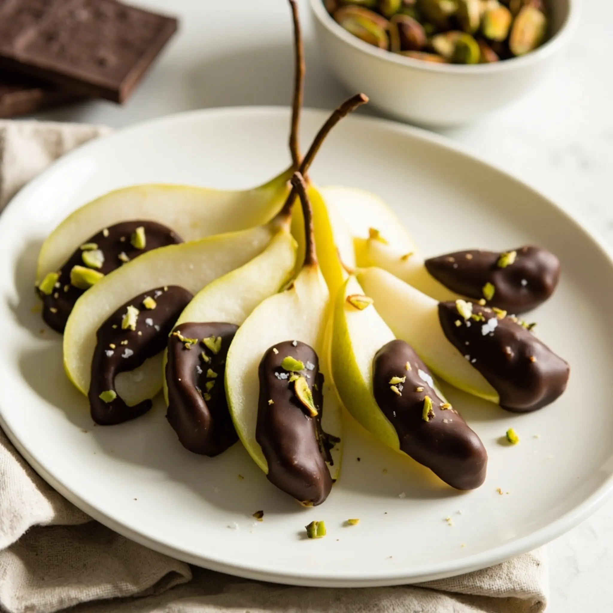 17 slices pistachios pear h3 chocolate with dipped