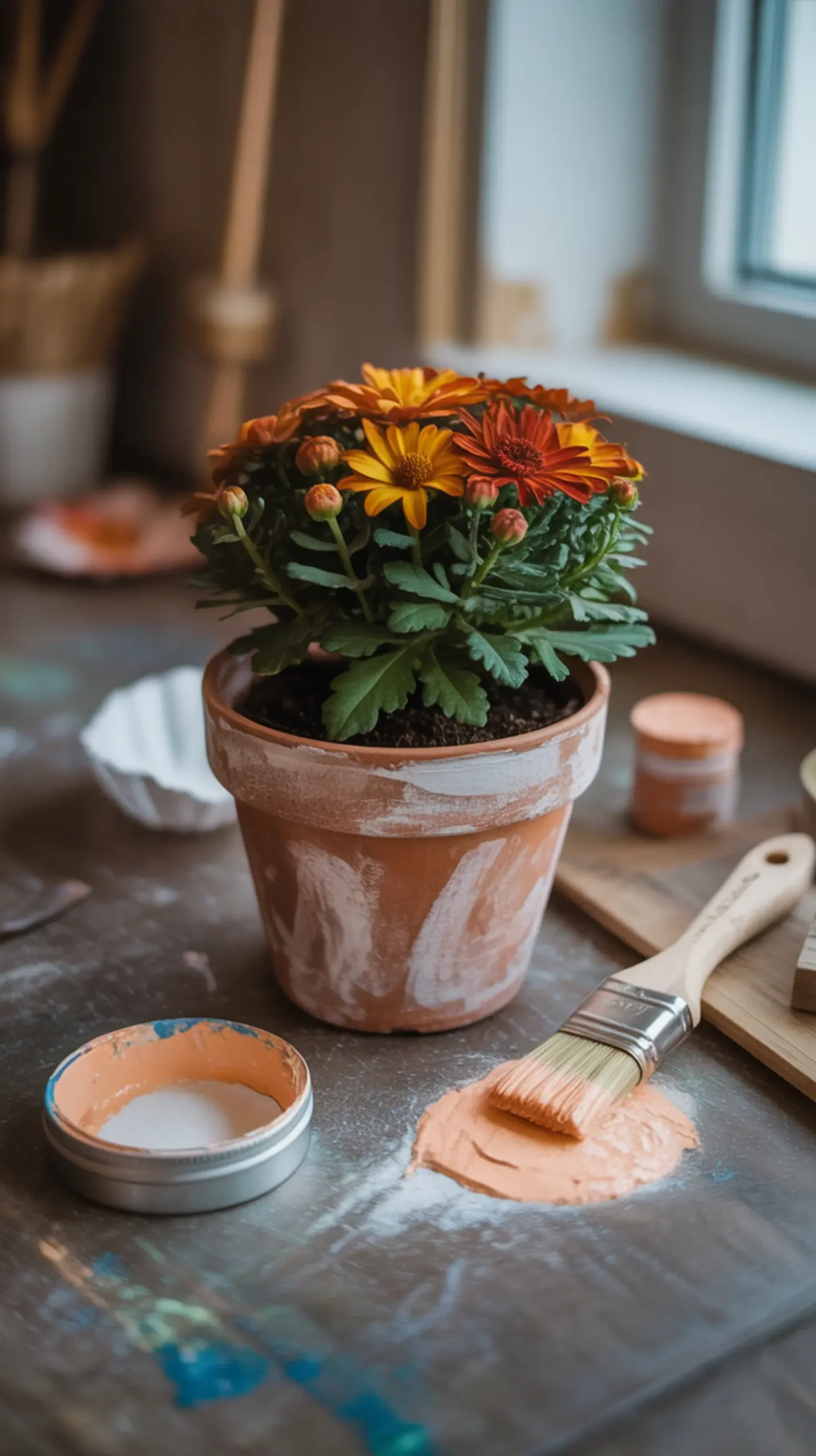 Mum terracotta small a finish plastic pot 18 holding textured p aged with image chalky faux