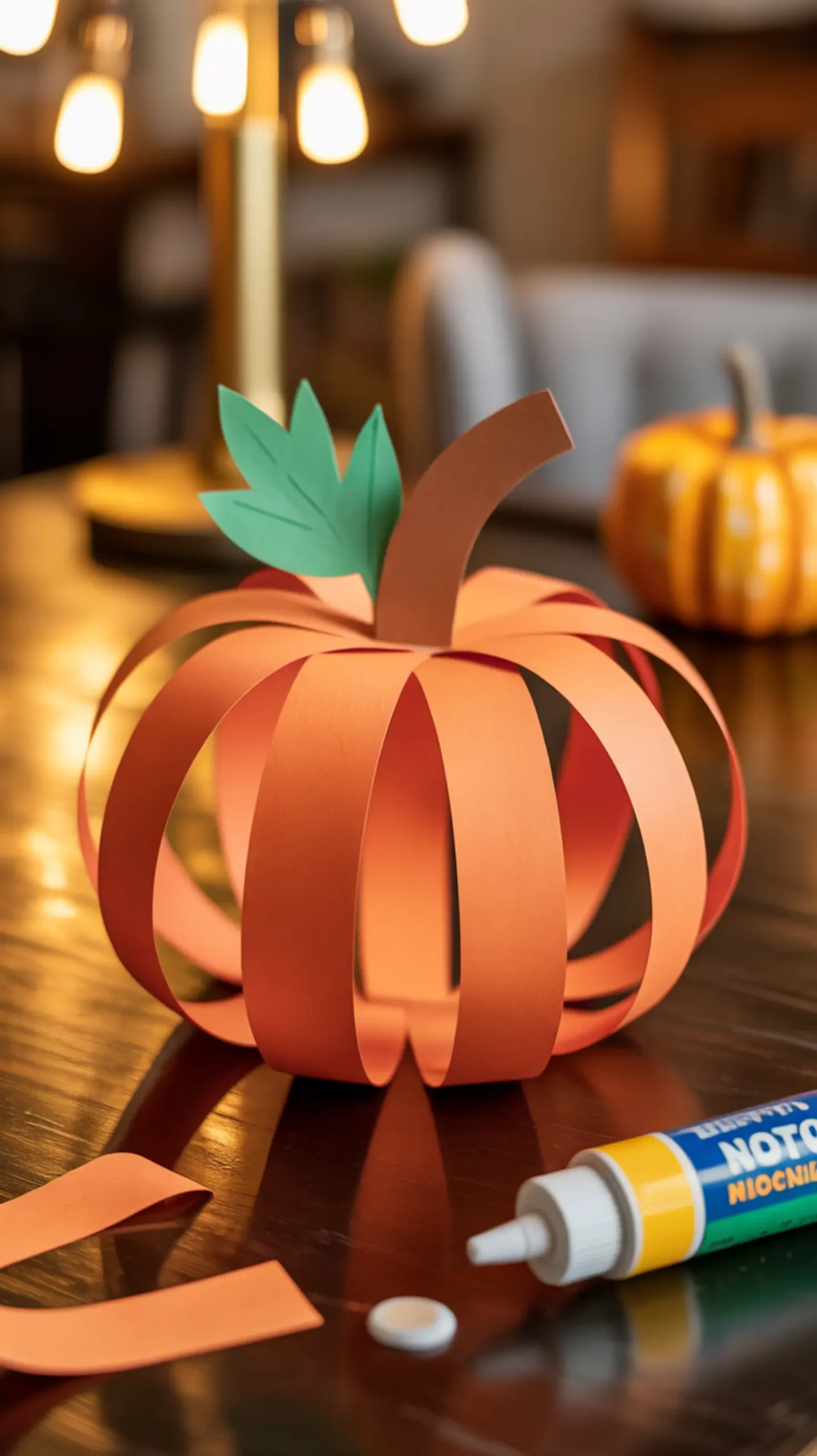 "10 Thanksgiving Crafts for Preschoolers That Practice Scissor Skills (Easy & Fun)" 2 Orange with sitting showing on a strip stick p process the nearby and strips cheerful image glue paper loose pumpkin 2 3d table