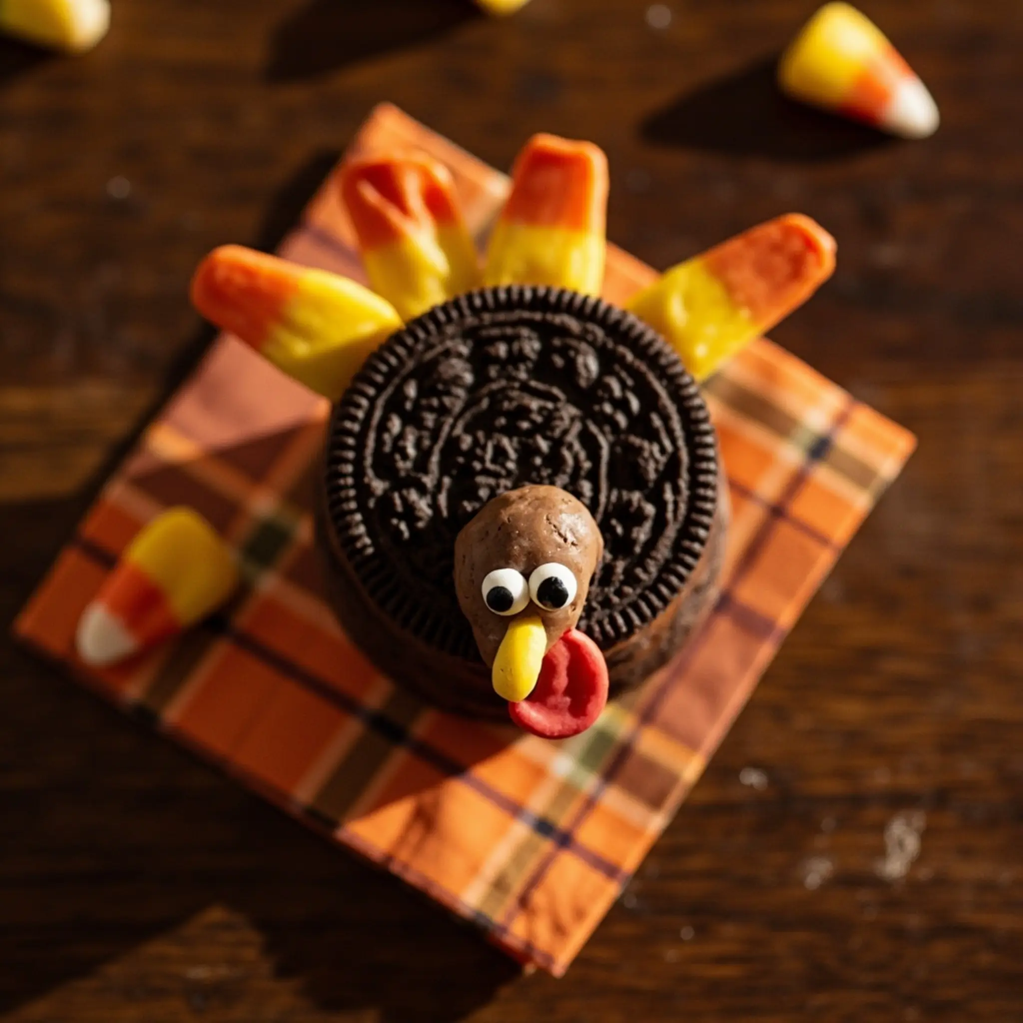 Napkin corn clearly festive showing oreo feathers on a up of p single the close candy turkey colorful image 2
