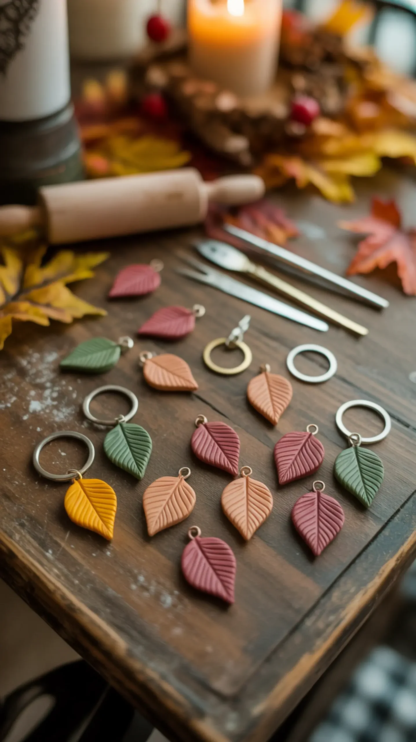 Stylish polymer various flat finished autumn lay keychain colors a of clay p backpack charms and zippers some in image leaf rings 2 to attached