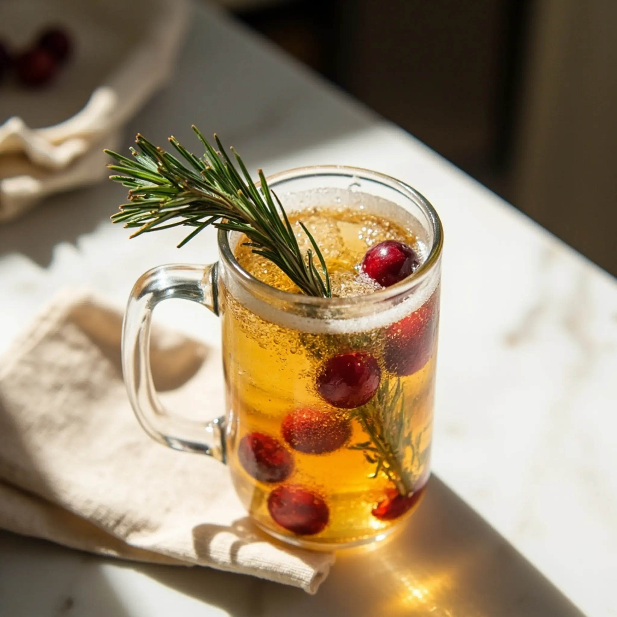 Cranberries fresh with golden a up of p sprig the glass and close cider image submerged filled heavily rosemary 2 mug garnished