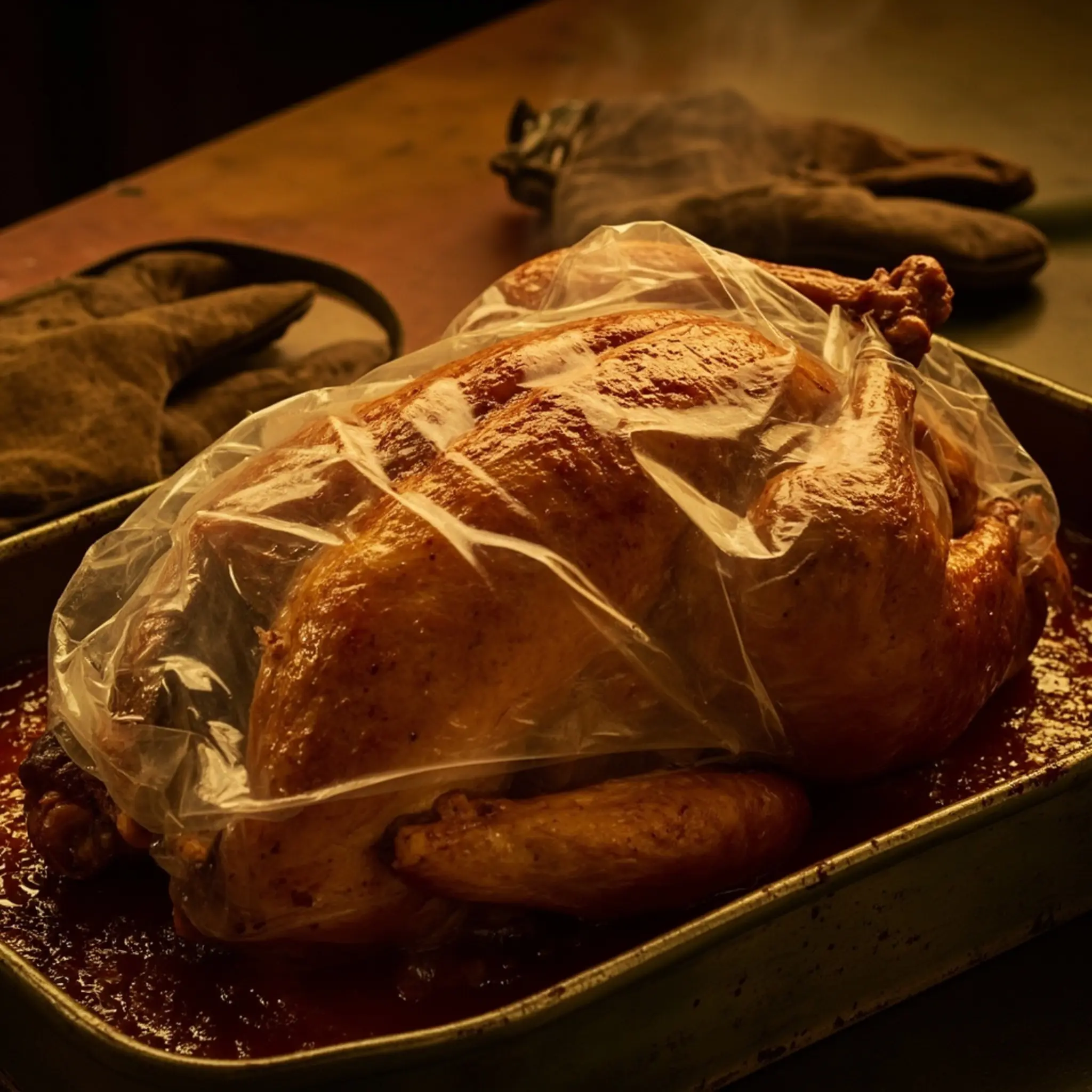 Being brown golden a up of transparent p bag inside the just shot oven turkey before out image visible taken 2 puffed
