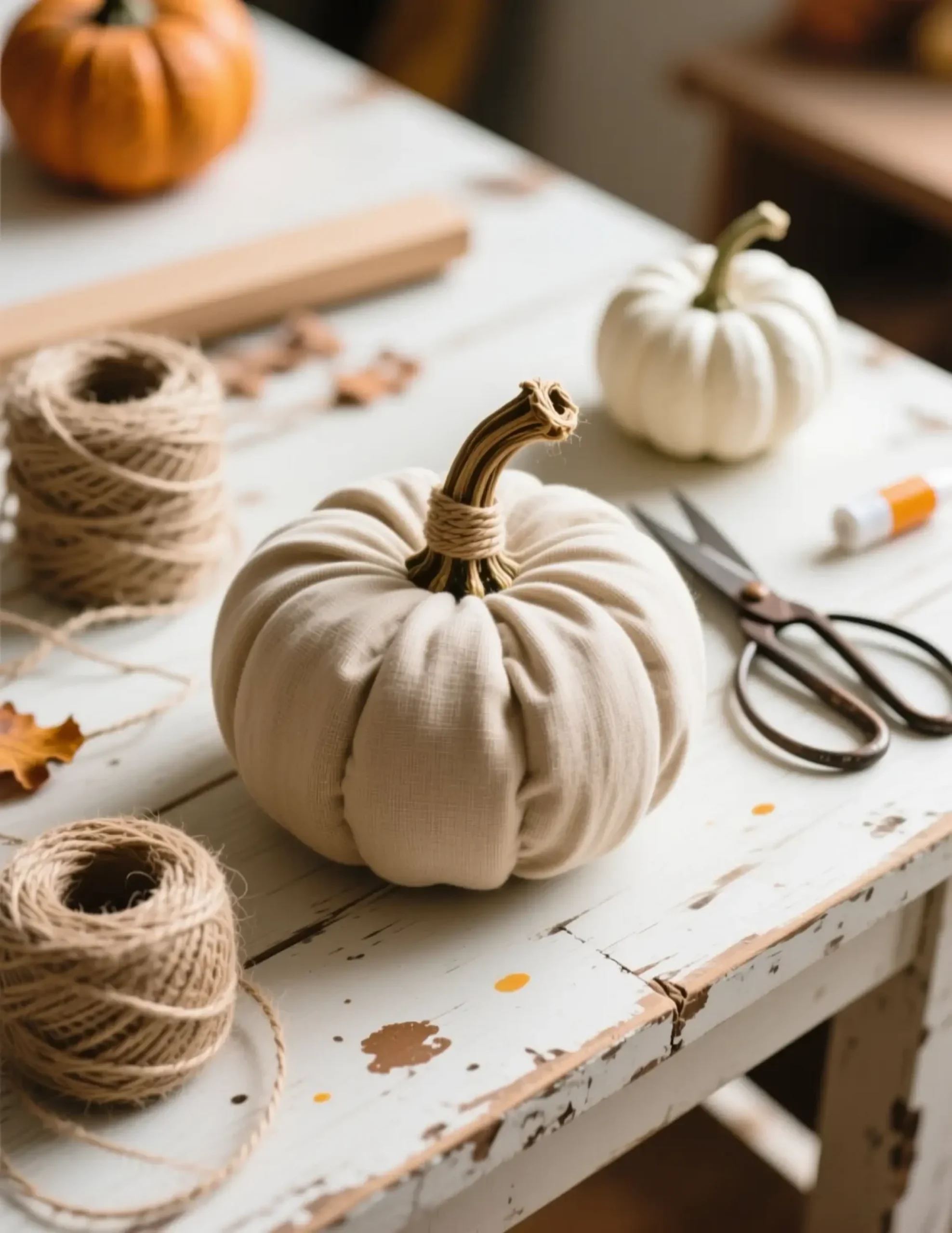 Pumpkin a linen twine wrapped stem h2 2 with the rustic