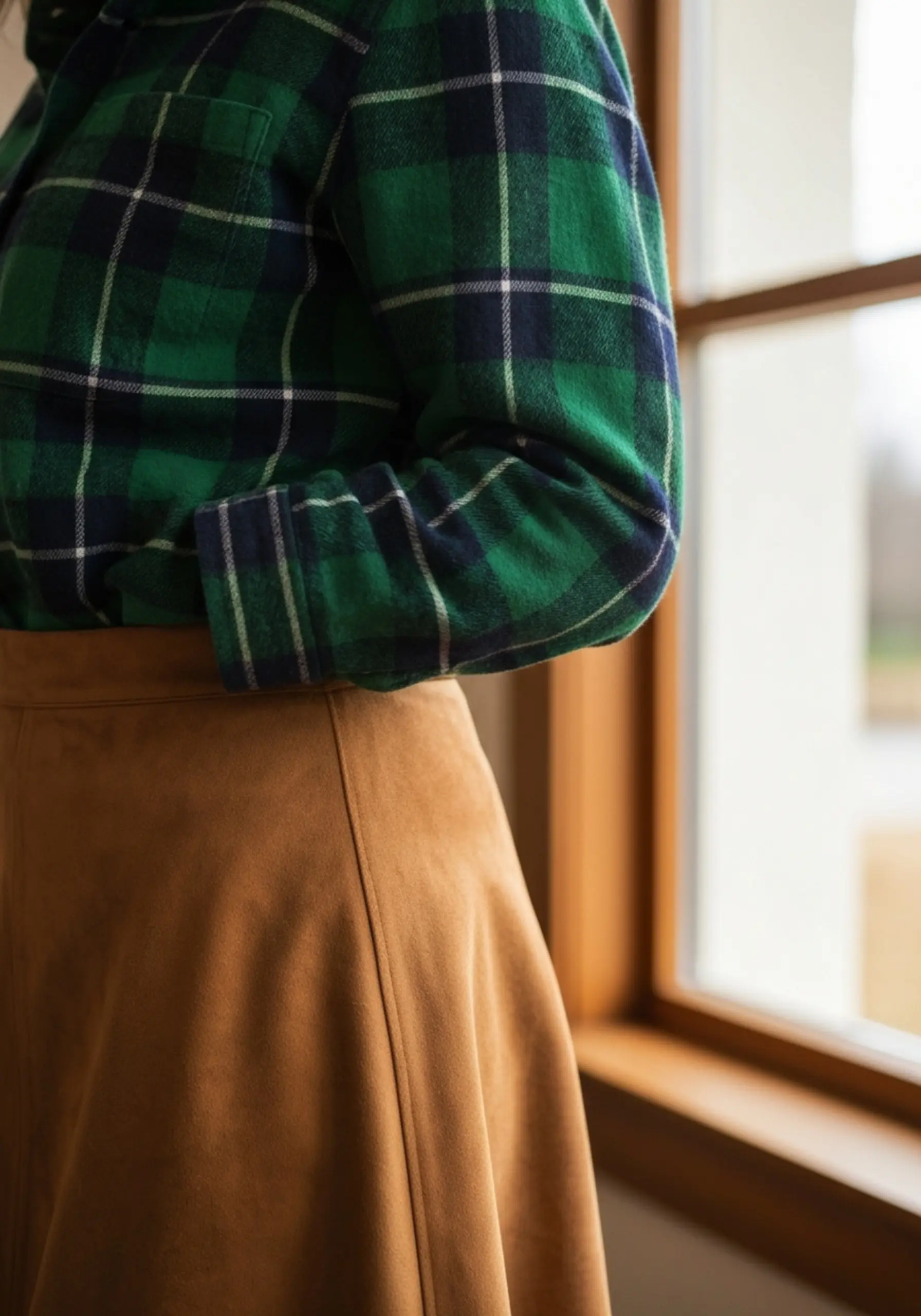 Line on a up shirt skirt p suede flannel shot and camel neatly into close tucked focusing green image navy 2 colored