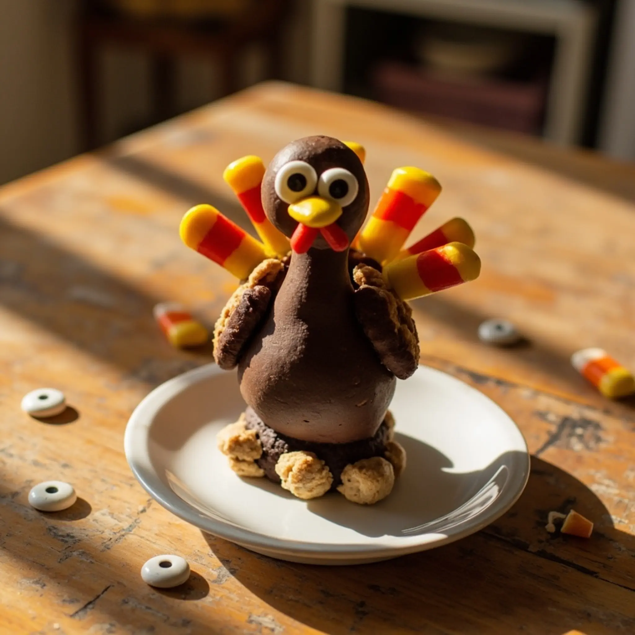 Against corn oreo feathers showcasing upright p other an candy turkey colorful its cookies image propped 2 standing tail