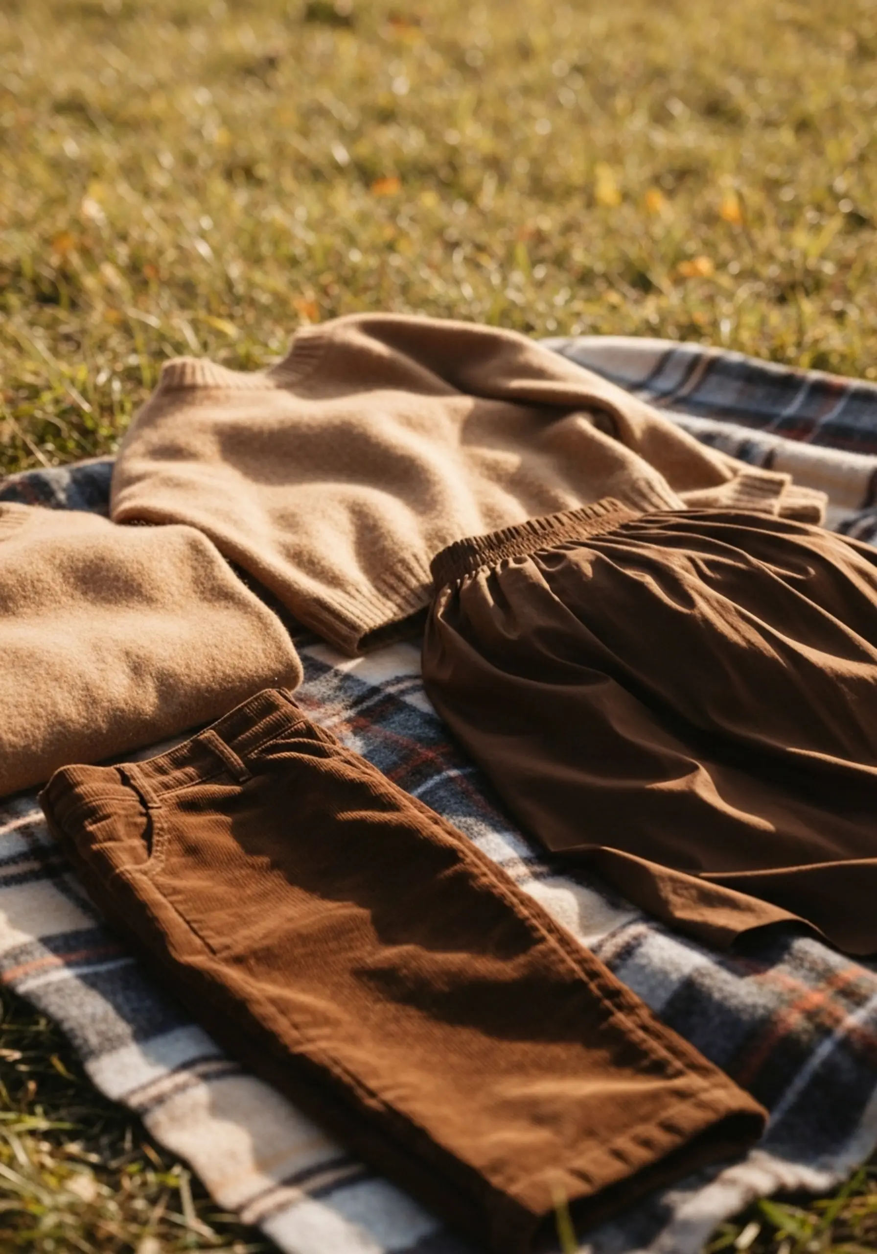 Together brown snuggled family on a outdoor of skirts p wearing chocolate sweaters camel an and image pants blanket 2 mix colored