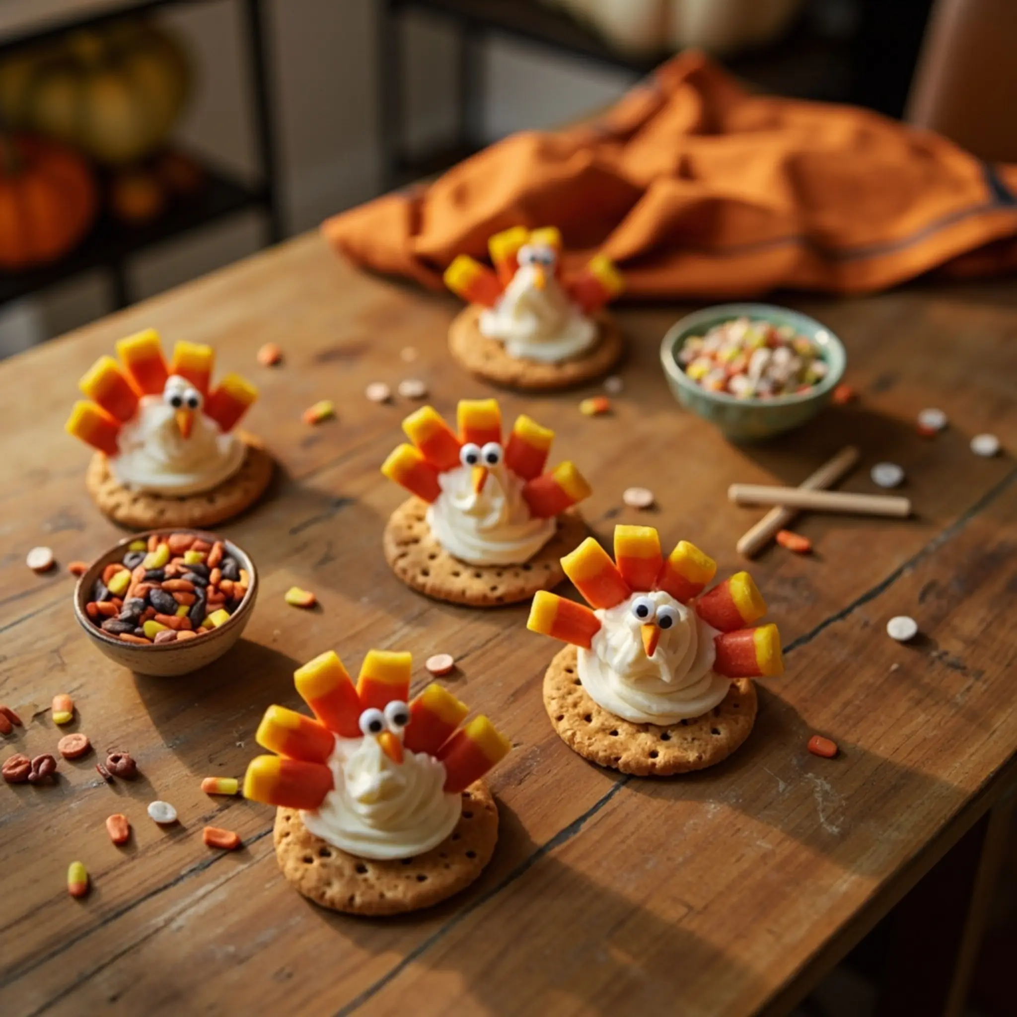 Turkeys 8221 finished 8220 ingredients corn graham bowls with different feathers a up of p small the shot close candy colorful cracker image next their 2 few to decorating