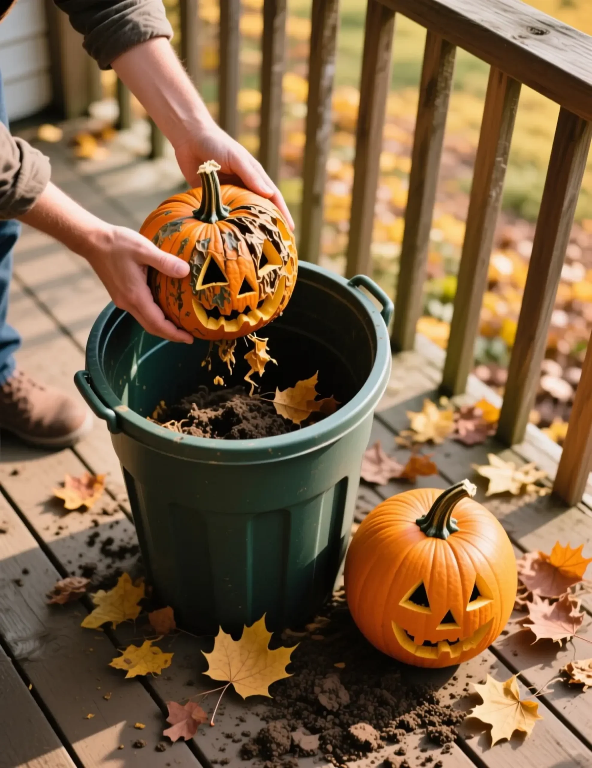 "10 Easy Ways to Transition Your Fall Decor to Thanksgiving (In 1 Hour)" 2 Bin hands jack fresh with lantern sitting a o s p wilting nearby 8217 uncarved into person compost image pumpkin 2 tossing