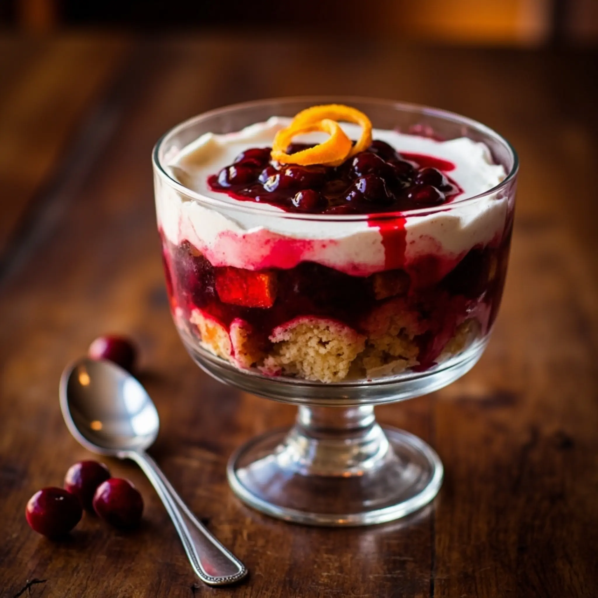 Vibrant white layers a up showcasing of trifle p the shot cream and close cranberry image bowl 2 red