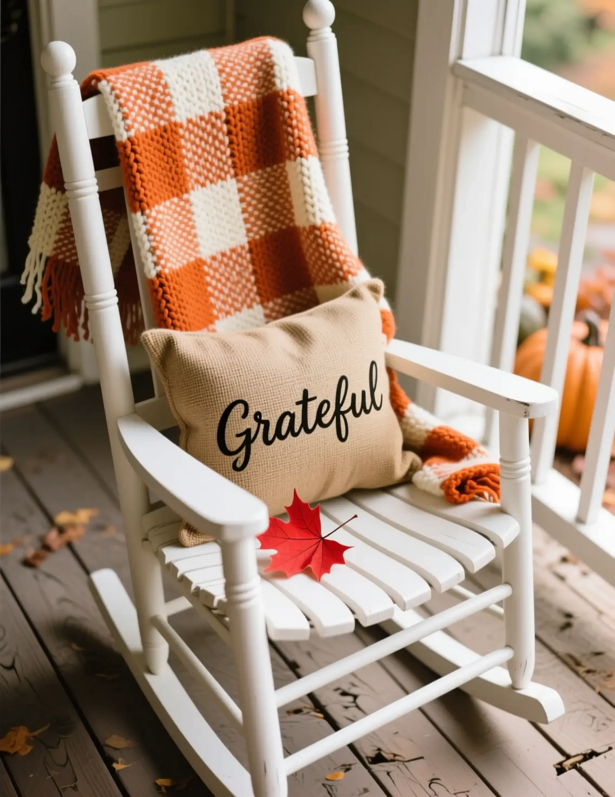 White orange with burlap on a p simple the chunky draped cream and seat back pillow over chair image rocking blanket 3 plaid porch wool