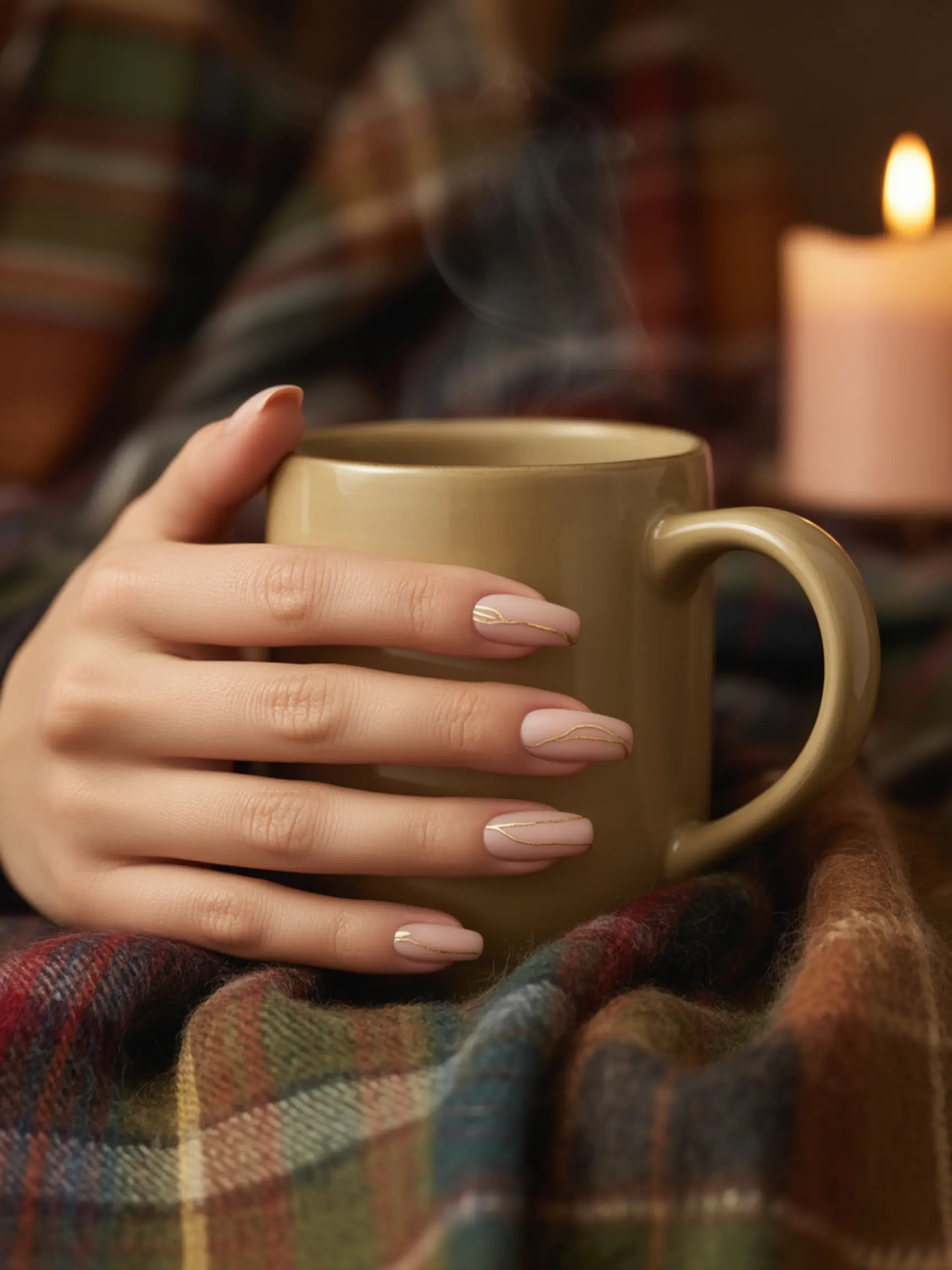 Abstract them base catching delicate with on a sheer nude p featuring the gold image light 3 lines nails painted