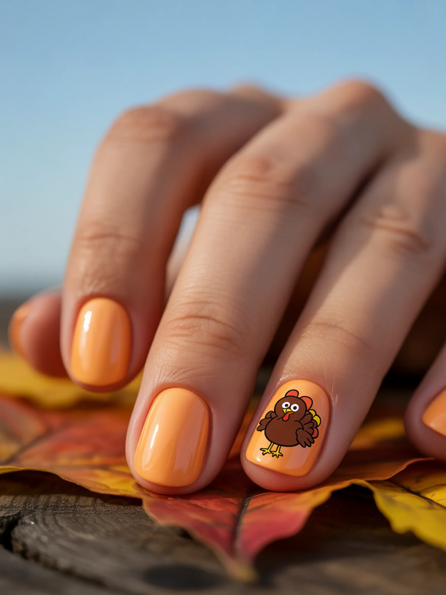 "15 Thanksgiving Nail Sticker & Decal Ideas for the Easiest Mani Ever" 3 Cartoon orange featured with on a p the manicure cute cheerful turkey image ring sticker light 3 finger
