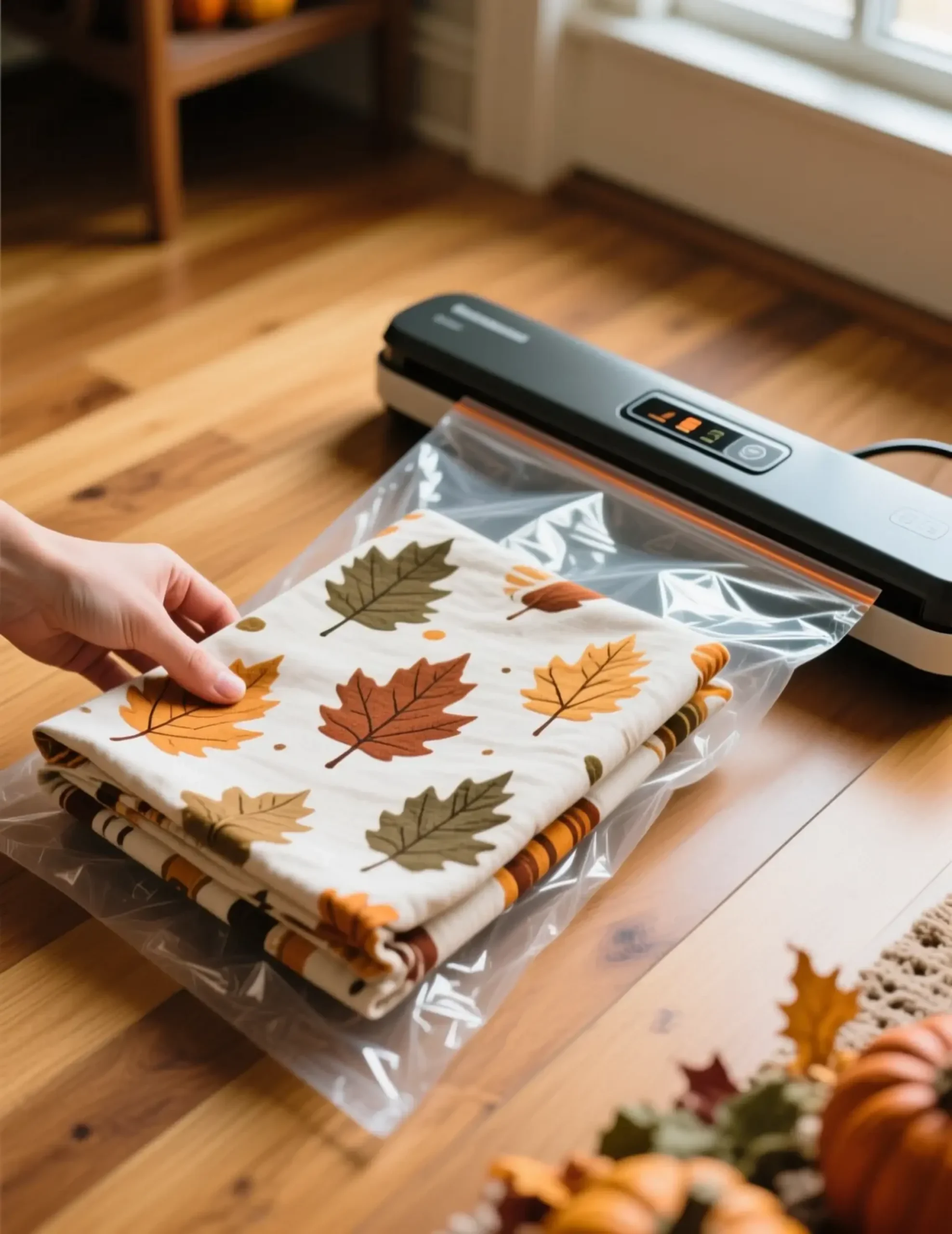 Being flat showing a vacuum thin p thanksgiving tablecloth bag package sealer it into image folded compresses 3 how to placed