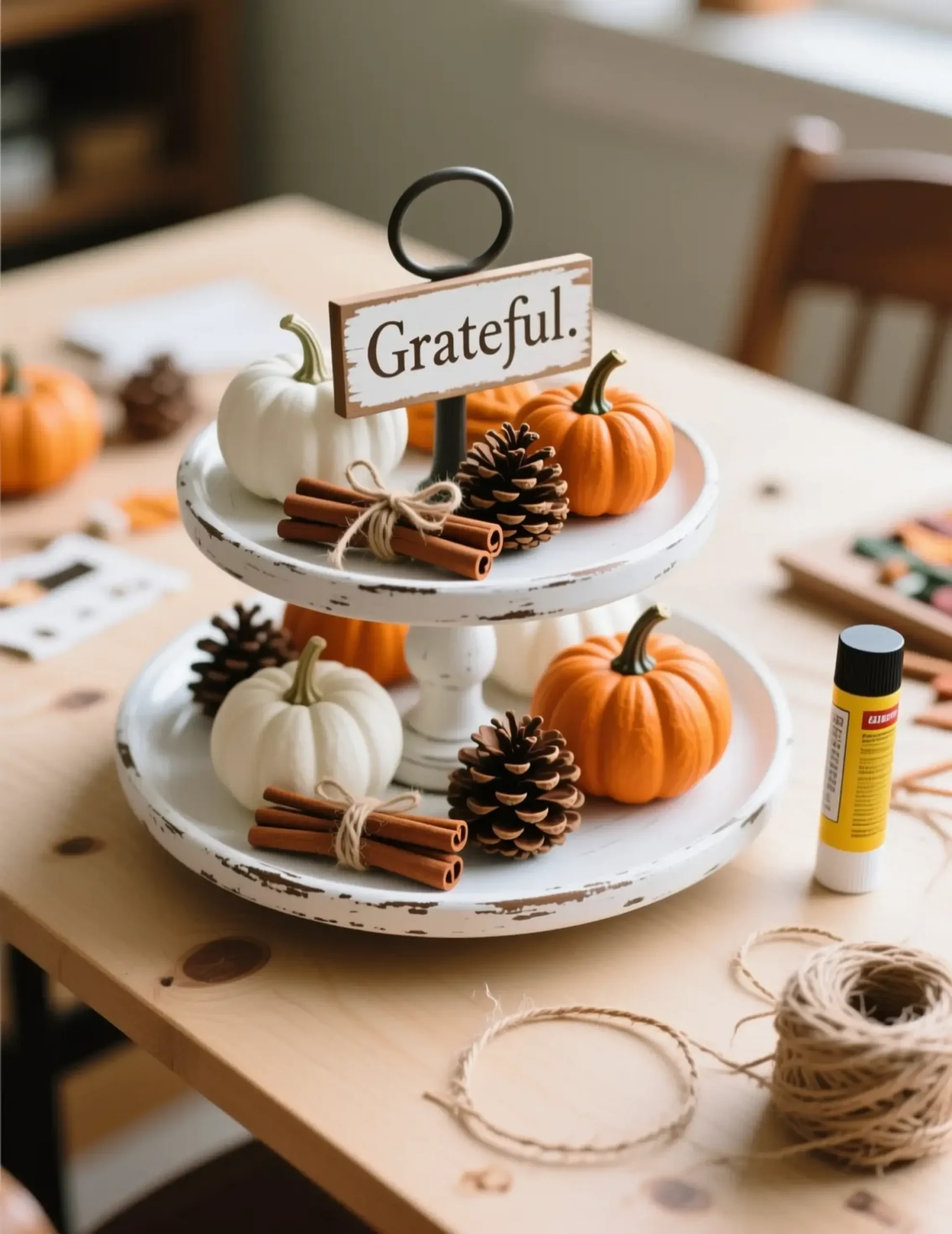 White grateful 8220 8221 with a decorated p small tray mini and sign tiered pumpkins image sticks two cinnamon 3