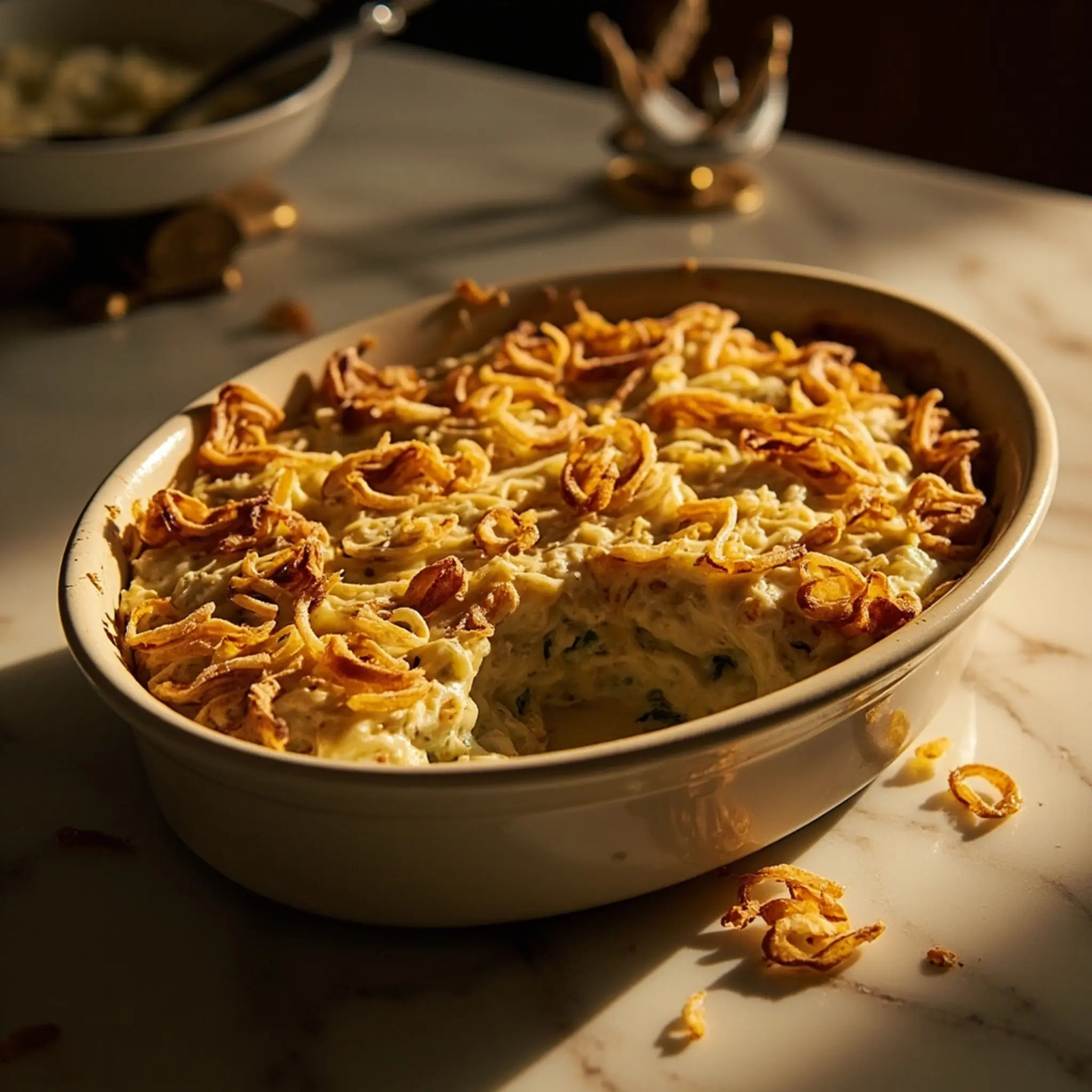 H3 casserole shallots crispy creamy 3 bean green with