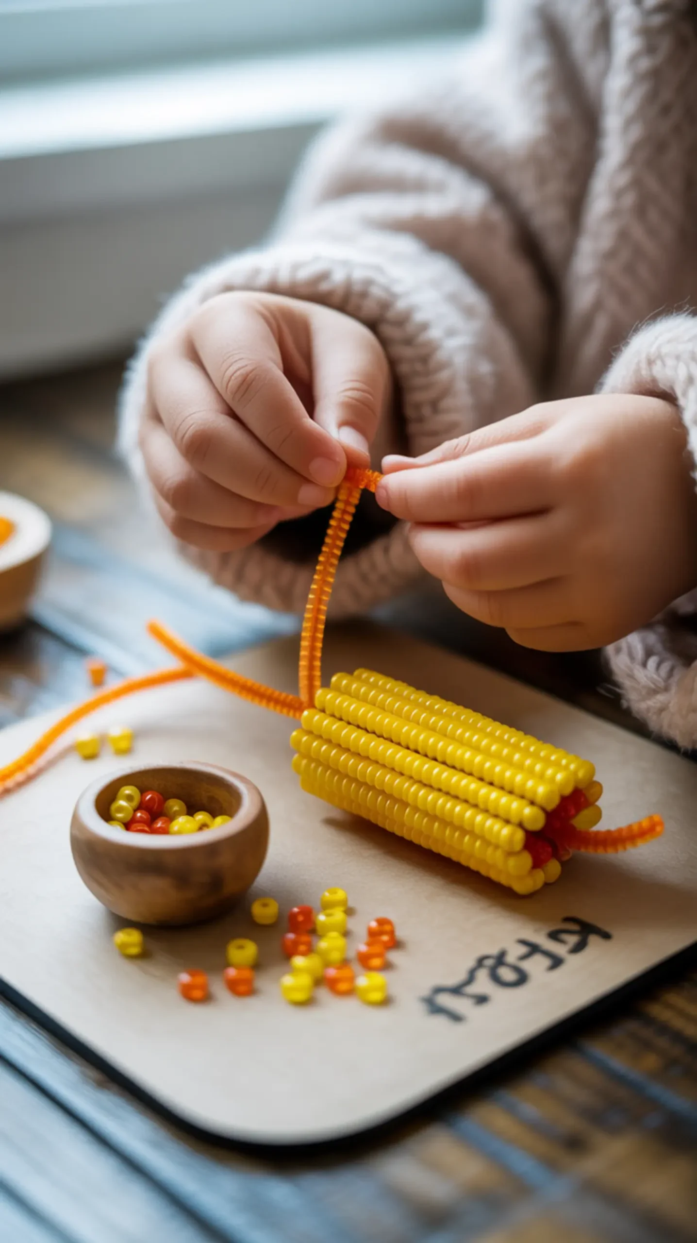 "20 Fun & Easy Thanksgiving Crafts for Preschoolers (Perfect for the Classroom)" 3 Hands beads orange cleaner a of s p pipe onto pony and 8217 child colorful carefully image threading bright 3 yellow