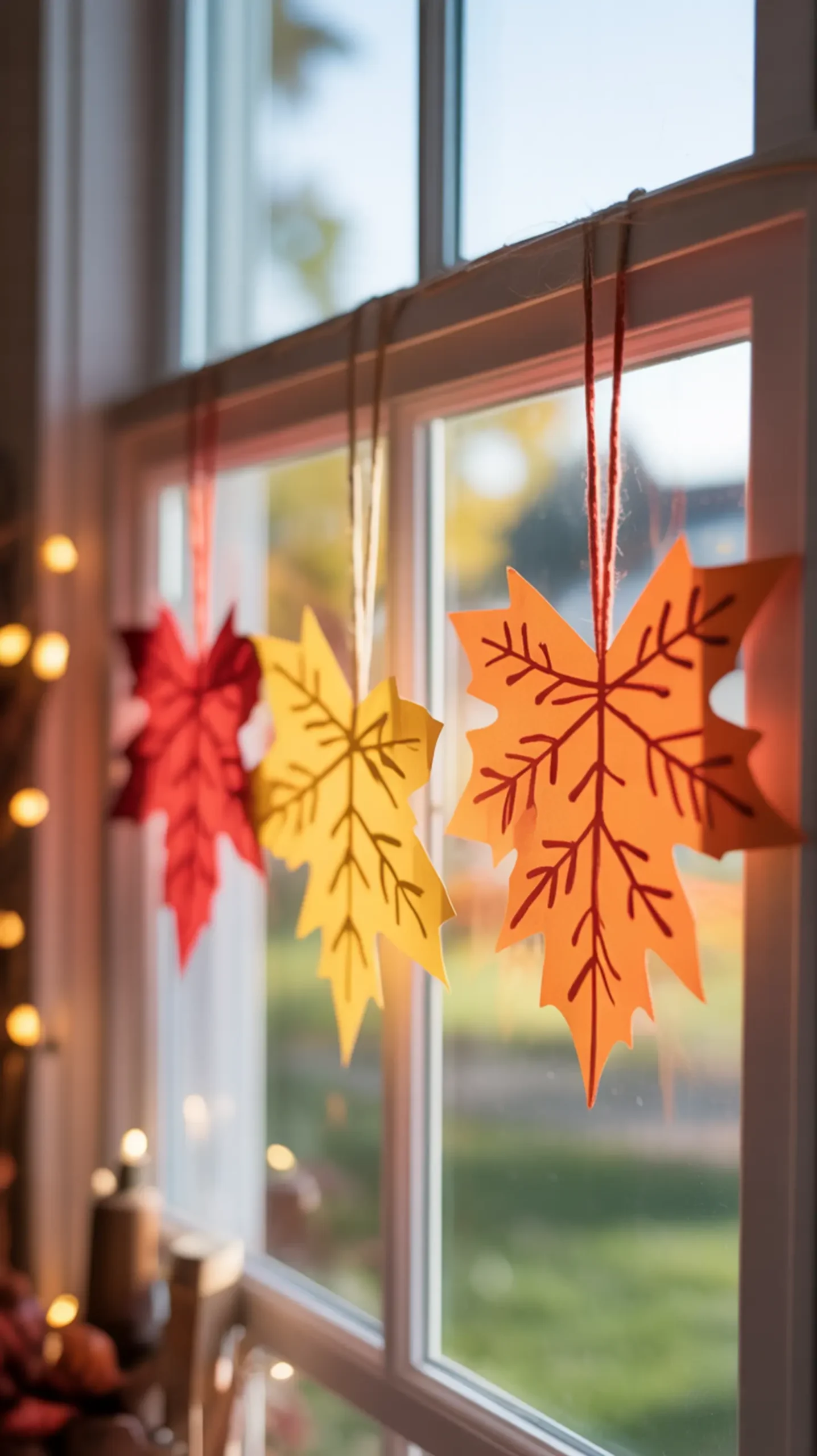 "7 Thanksgiving Lacing Crafts for Kindergarten (Free Printable Templates)" 4 Them finished orange with shining a p through and one in cards lacing image sunlight leaf window hanging 3 red yellow three