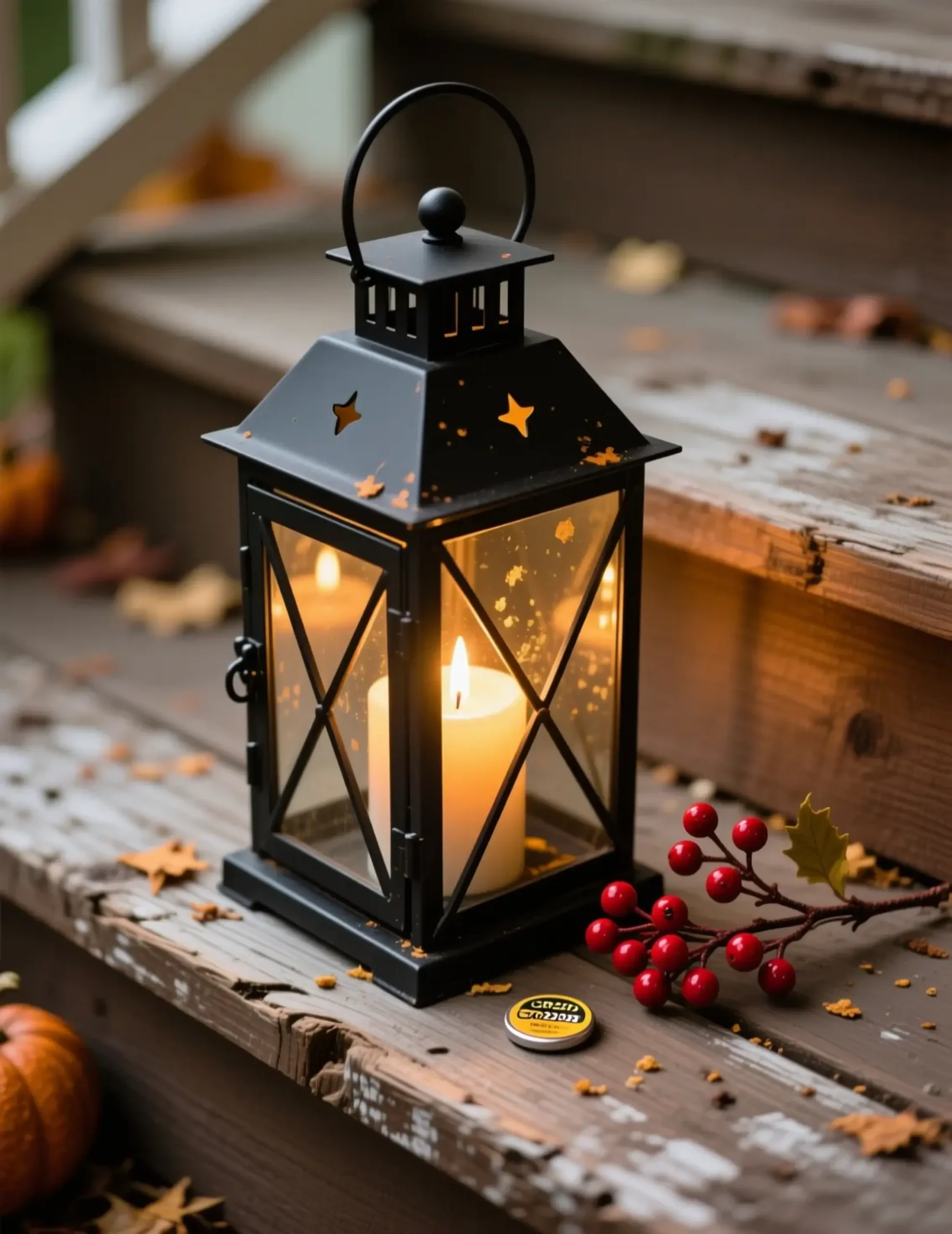 That flickering battery black warm sitting on a steps metal each operated p containing casts image pillar large two lanterns candle 4 light porch