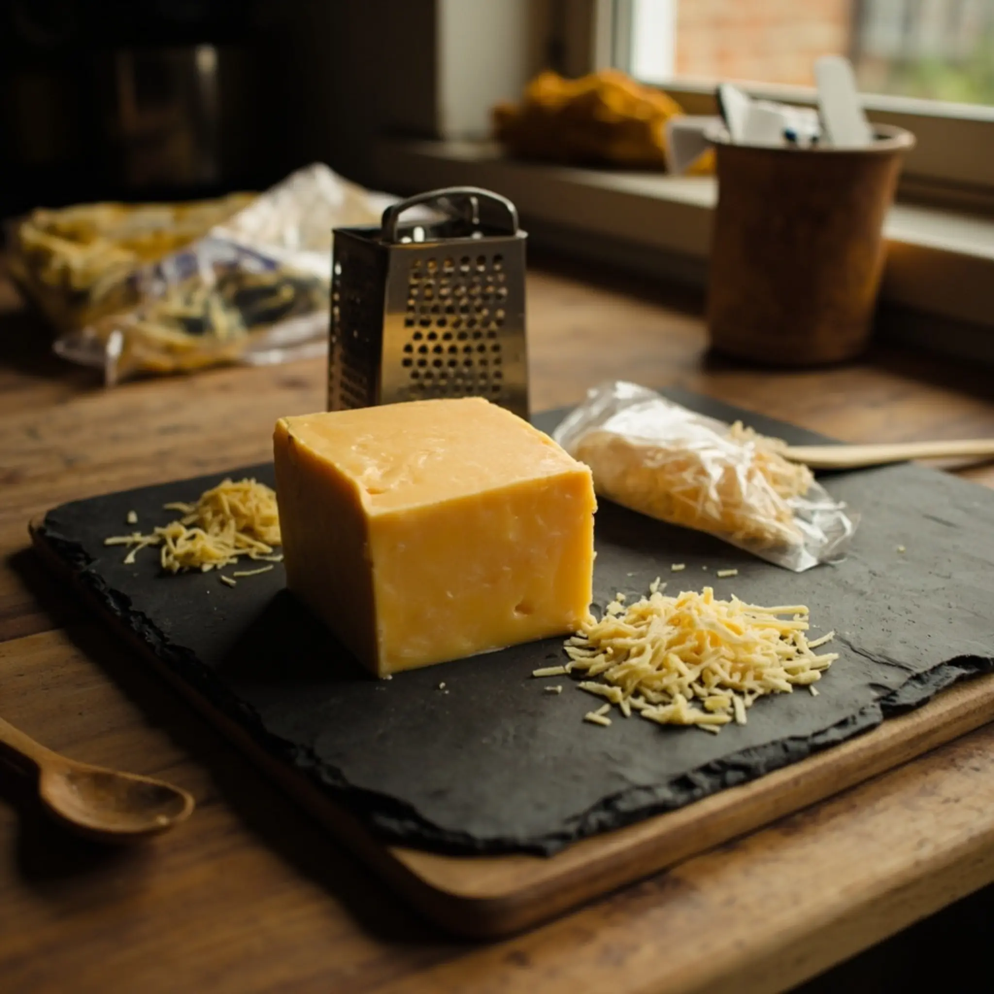 Grater block with cheddar on a box sharp of p bag side the other shredded and one image cheese 4