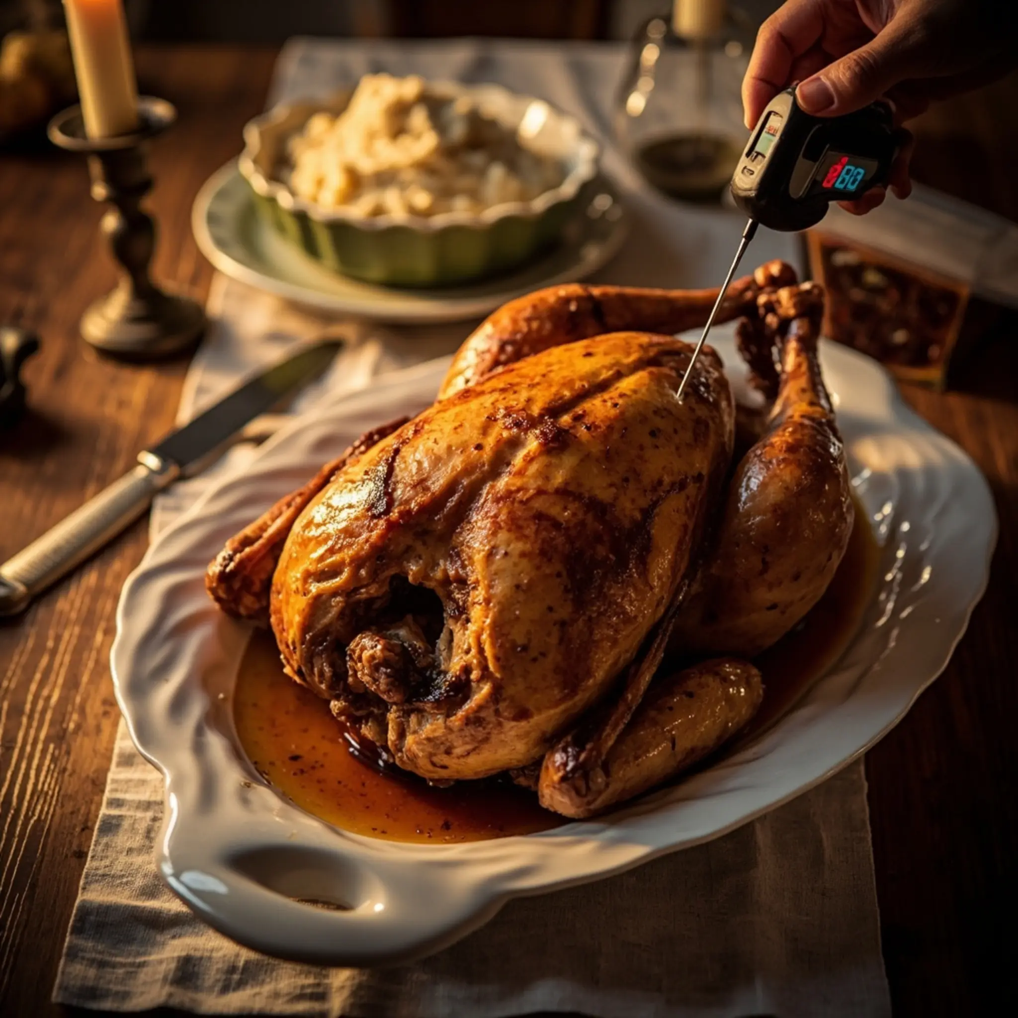 Whole classic rockwell with on a of p style nearby thermometer turkey digital image for visible platter roasted norman ready carving 4