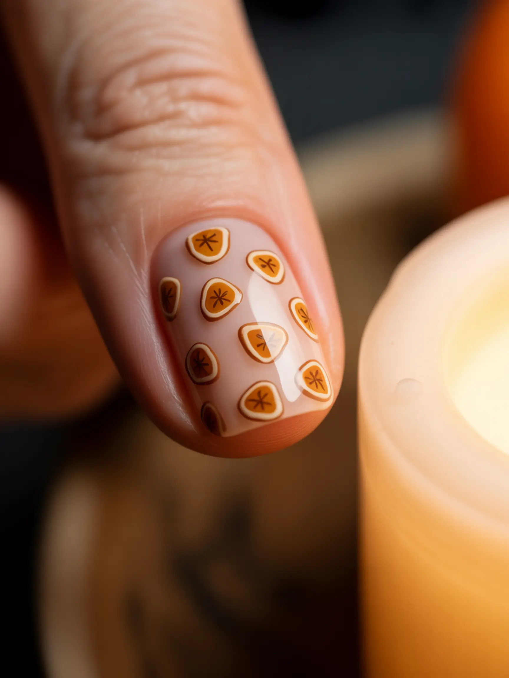 "15 Adorable Pumpkin Pie Nail Designs for Fall" 4 Across hand base with a nude scattered p or the surface slices pie in nail clear image pumpkin tiny multiple 4 covered painted