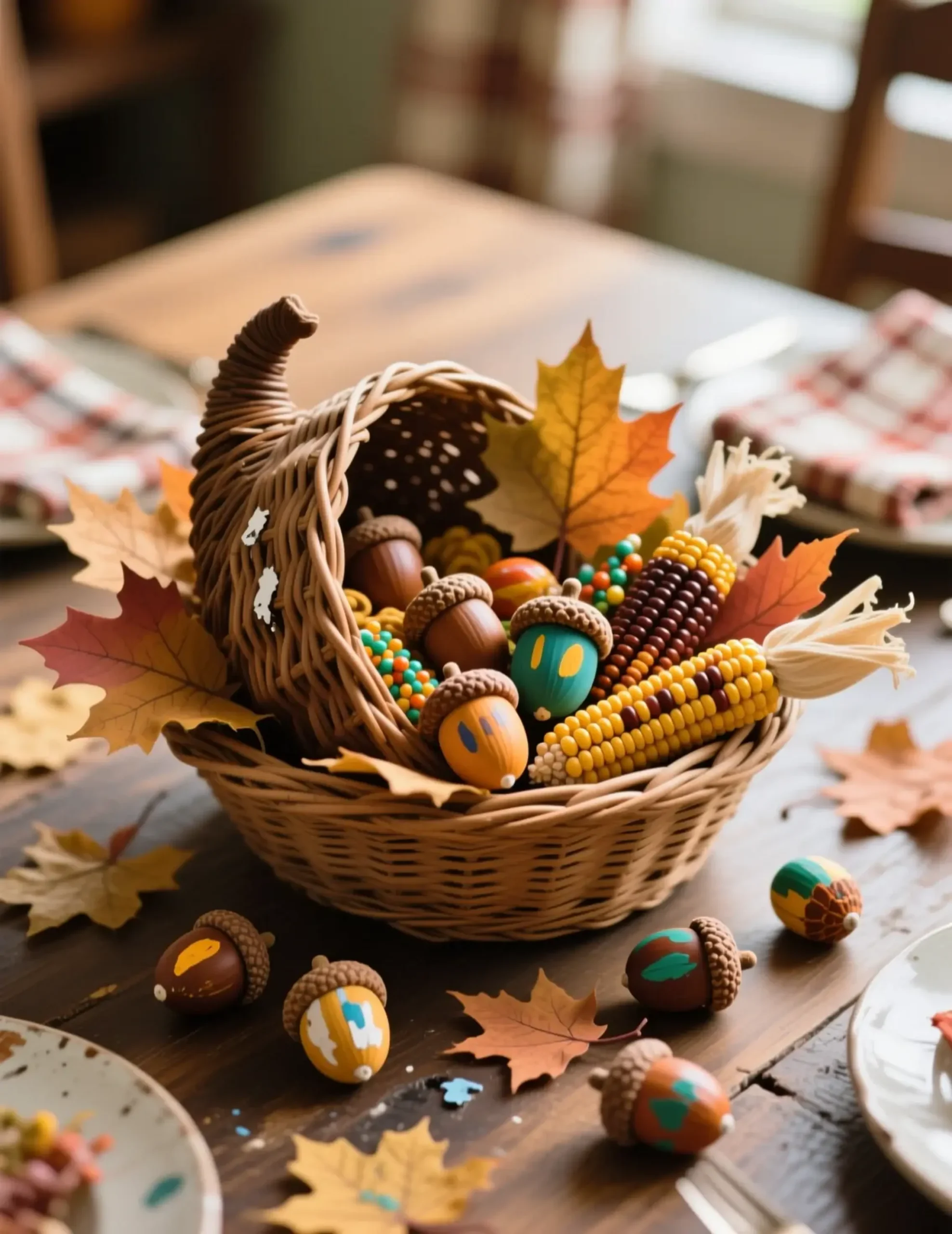Woven corn fall leaves kid with like made on a showcasing beaded p and beautiful acorns cornucopia little image faux dining filled cobs treasures 4 table painted
