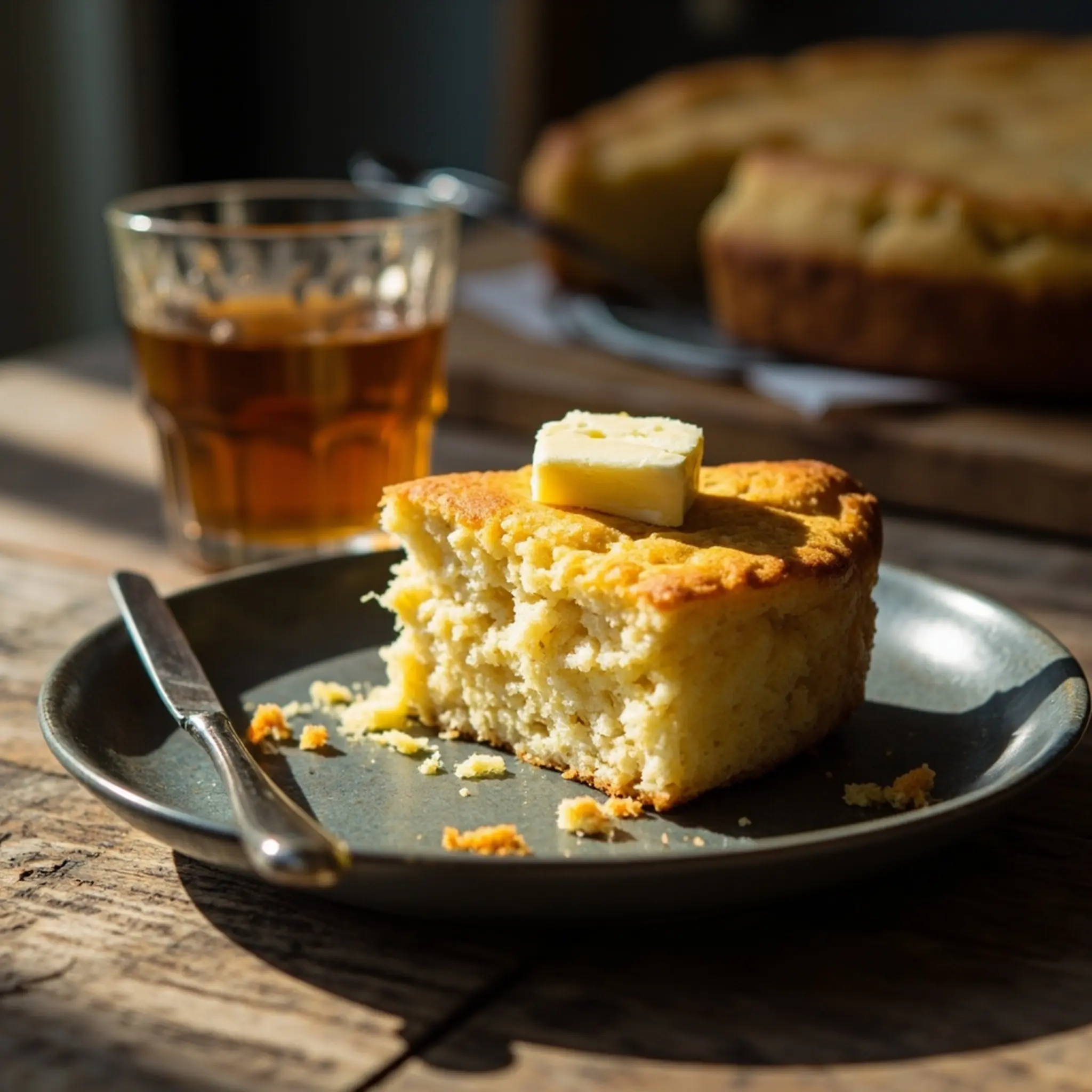 Free interior dairy with golden square on a of p butter the show fluffy cornbread melting open image pat cut top 4 to plate