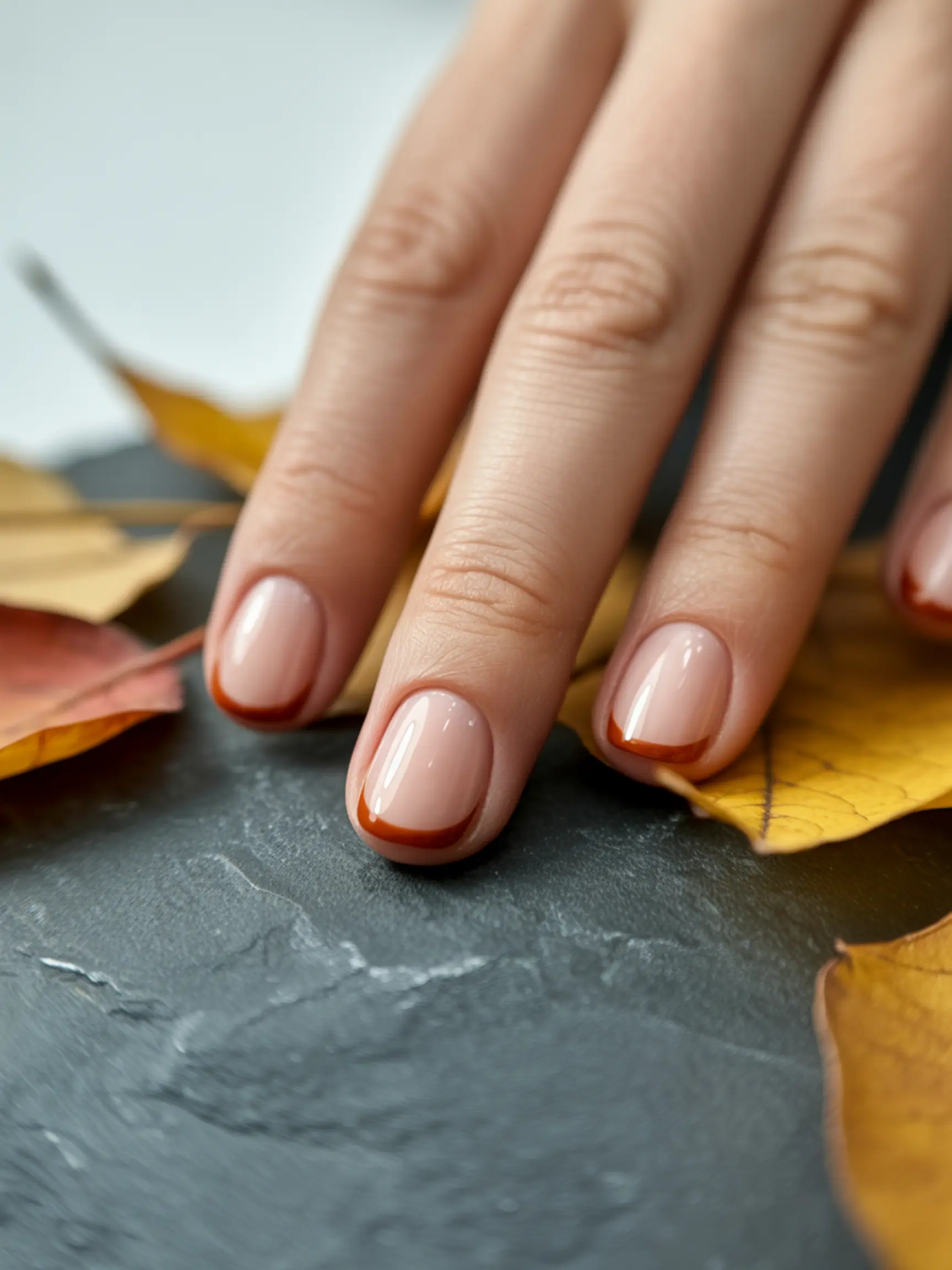 Polish very burnt base orange with line highlighted a up nude of short p the close are nails fine image crisp barely 4 there tips