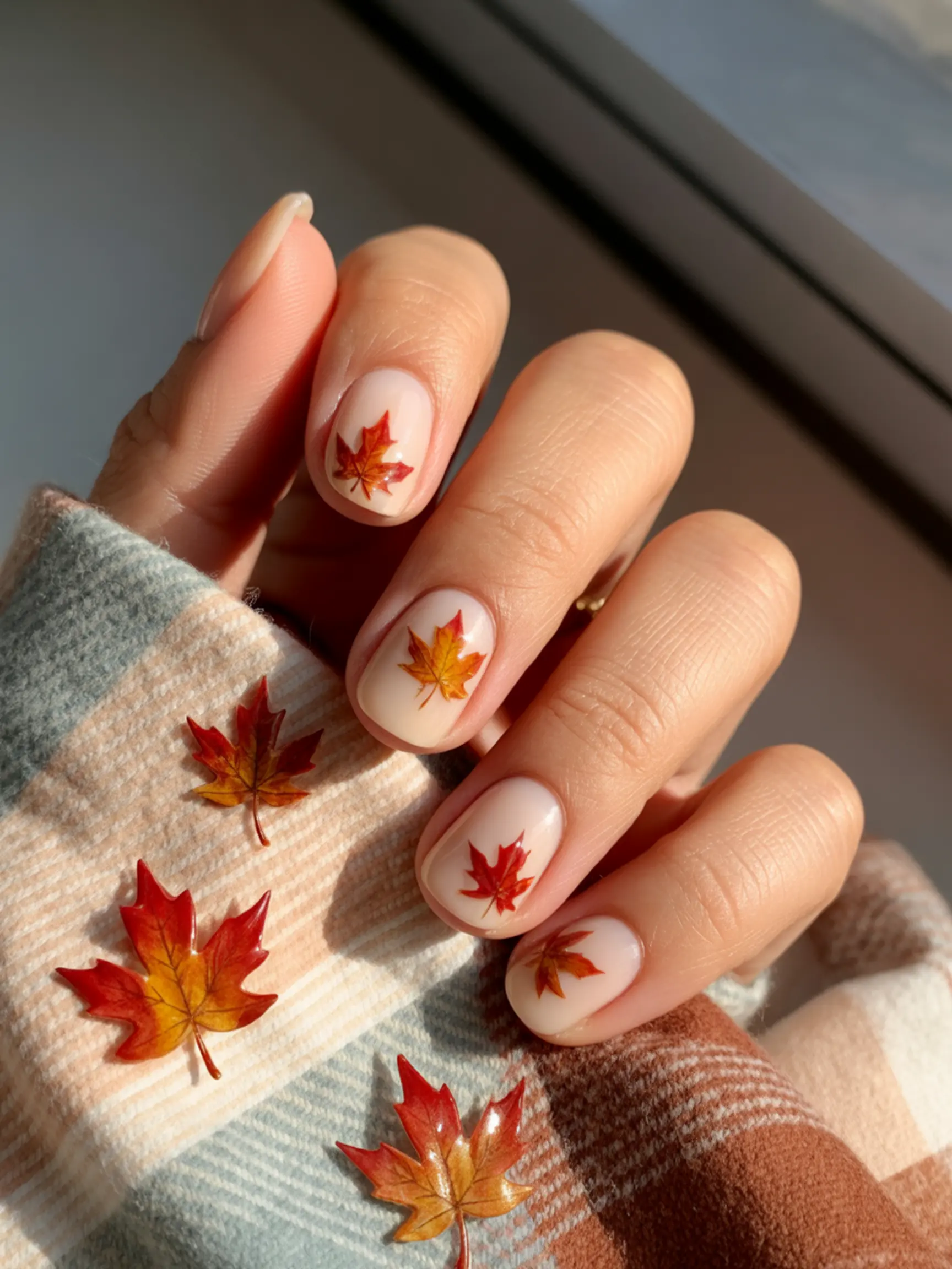 "15 Thanksgiving Nail Sticker & Decal Ideas for the Easiest Mani Ever" 4 Beige across them several detailed warm orange with maple a scattered p and in image leaf 4 decals red nails painted