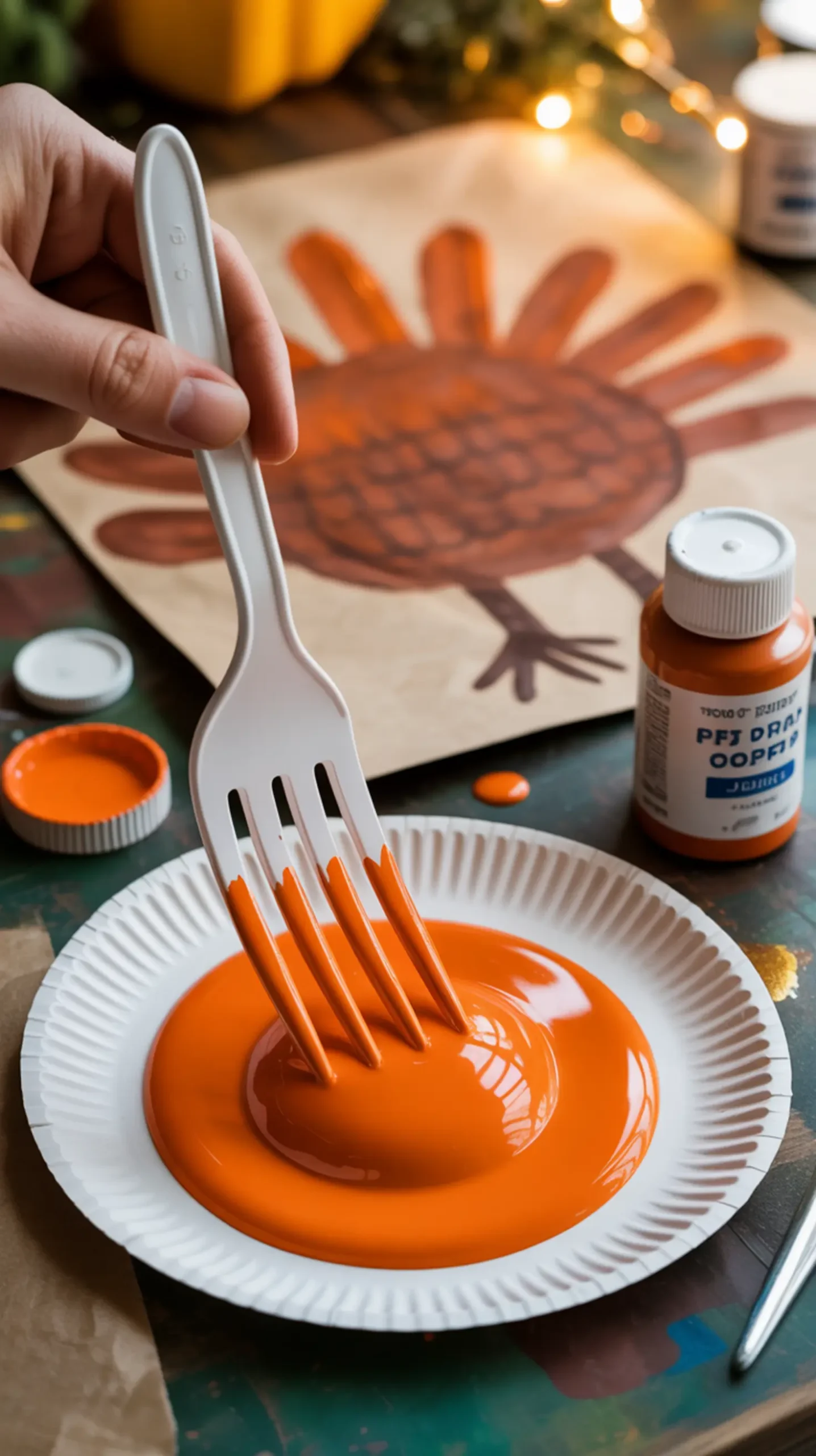 "20 Fun & Easy Thanksgiving Crafts for Preschoolers (Perfect for the Classroom)" 4 Being fork finished action half orange with a of background p the dipped shot an into in turkey image paint plastic 4 painted