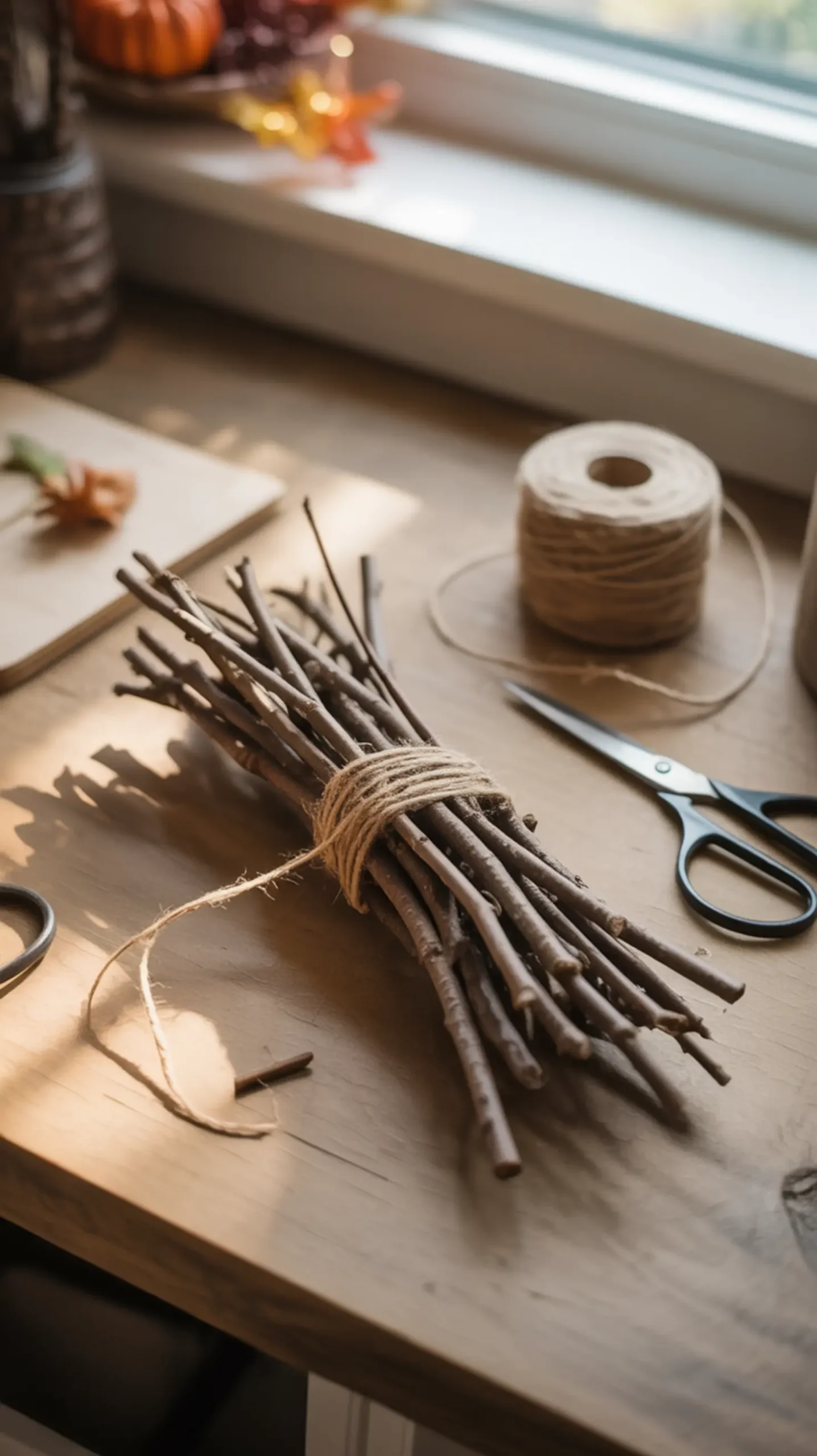 "5 Easy DIY Thanksgiving Centerpieces Your Kids Can Help With" 4 Finished center jute elegantly sitting a wrapped of p natural the neatly in table image rustic dining twigs 4 bundle twine
