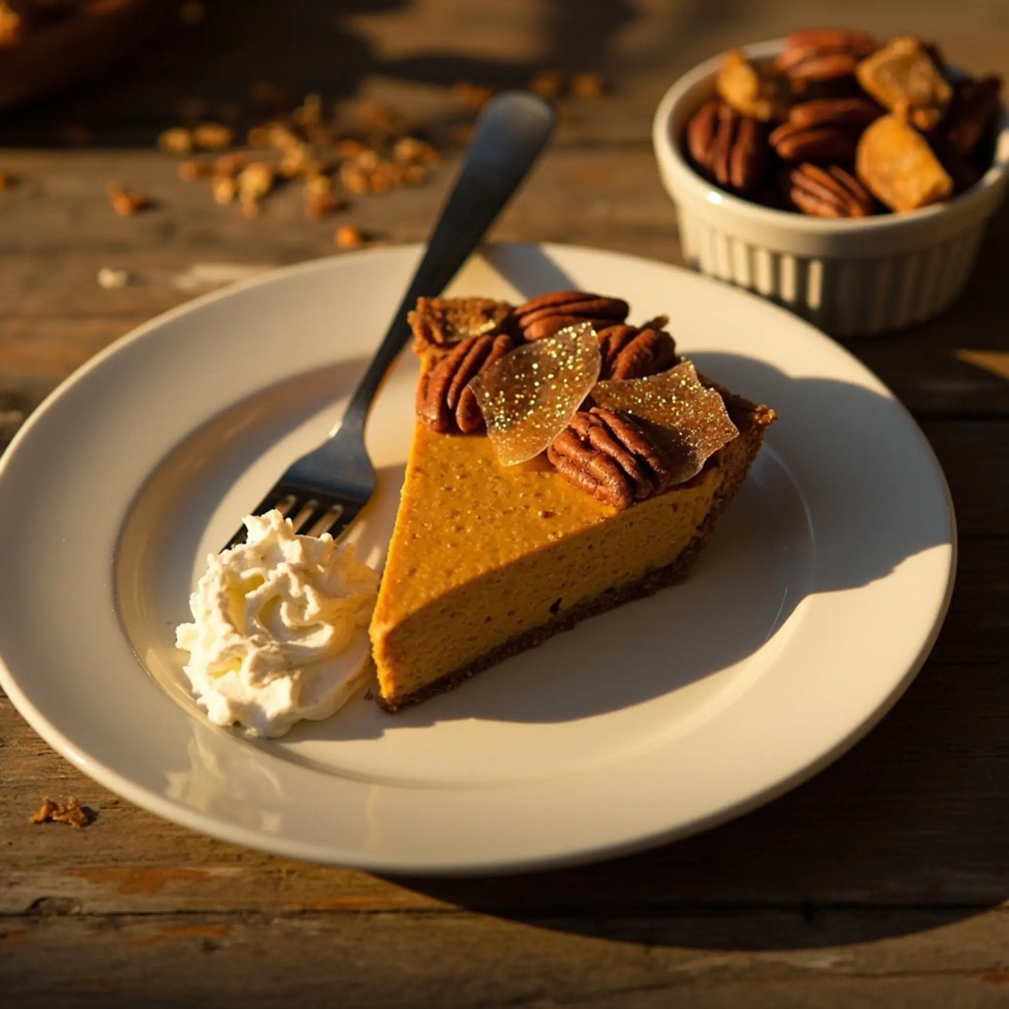 Ginger against showing on a whipped of smooth p border the slice cream and pie textured colorful image pumpkin nuts 4 plate