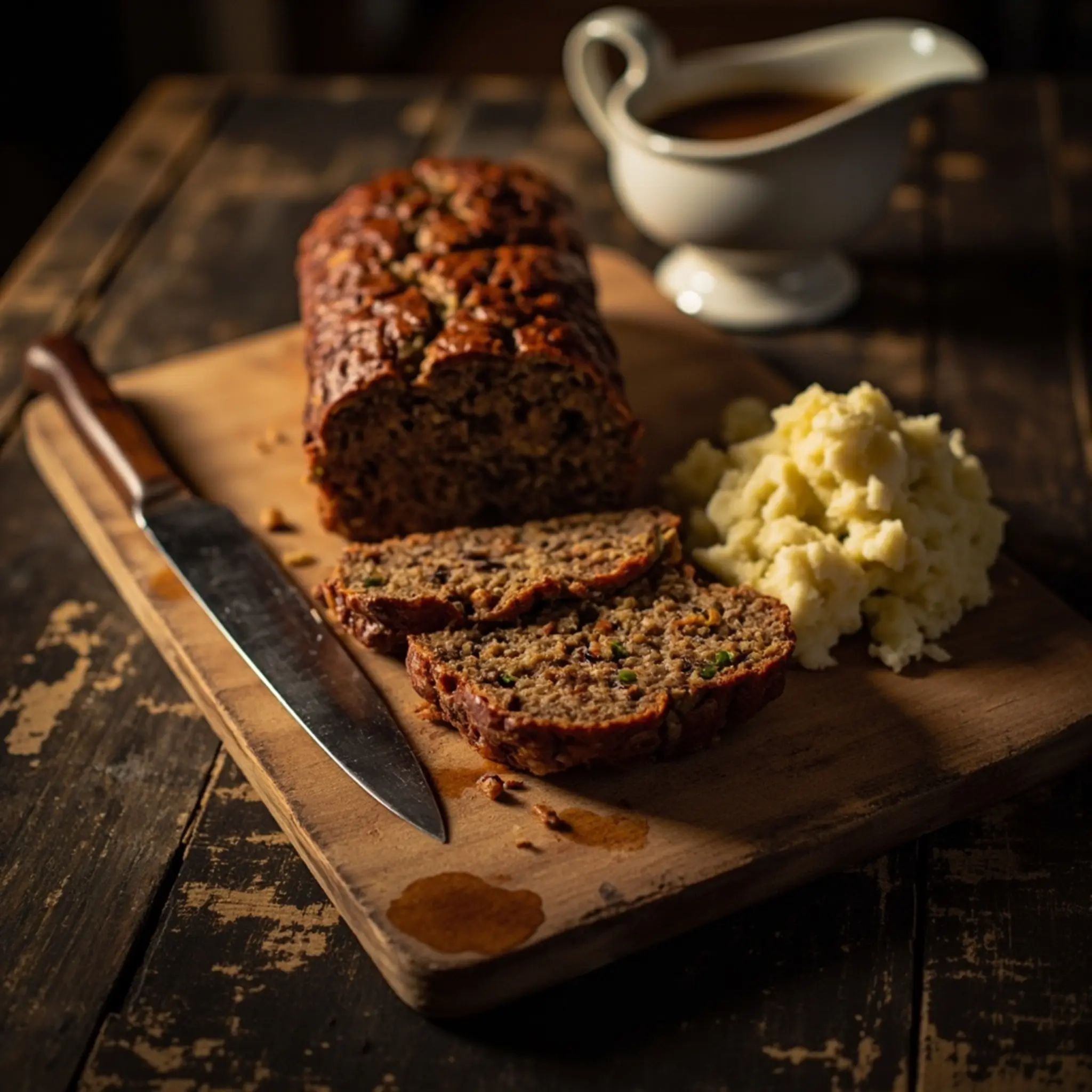 Board mashed interior with showing on a of p potatoes loaf slices it sliced textured are spoonful its image next lentil couple cutting wooden 4 to plated