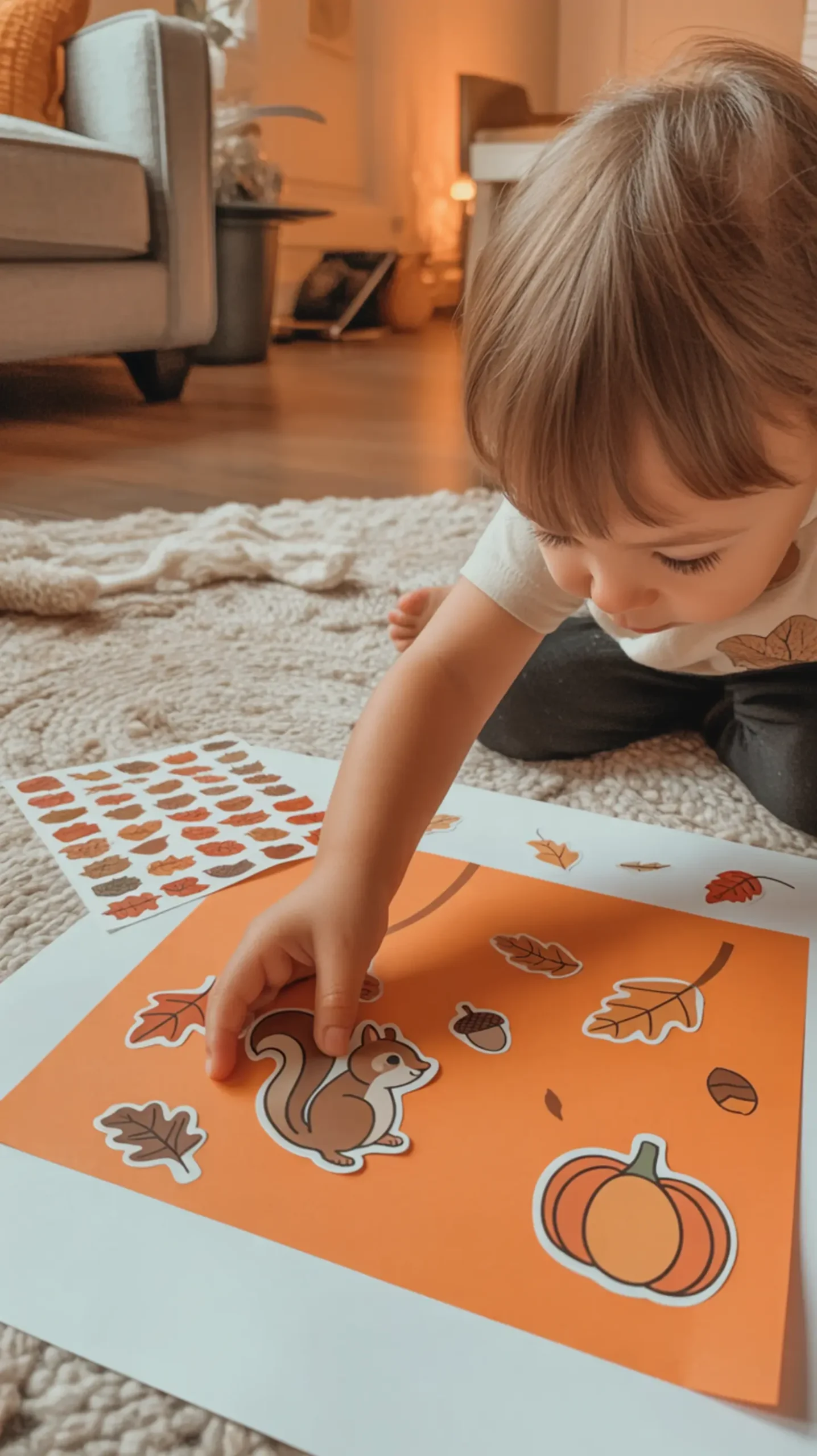 Various hand fall leaves orange with a construction toddler of s p 8217 pumpkins in acorns squirrel image paper placing sticker 4 piece covered stickers