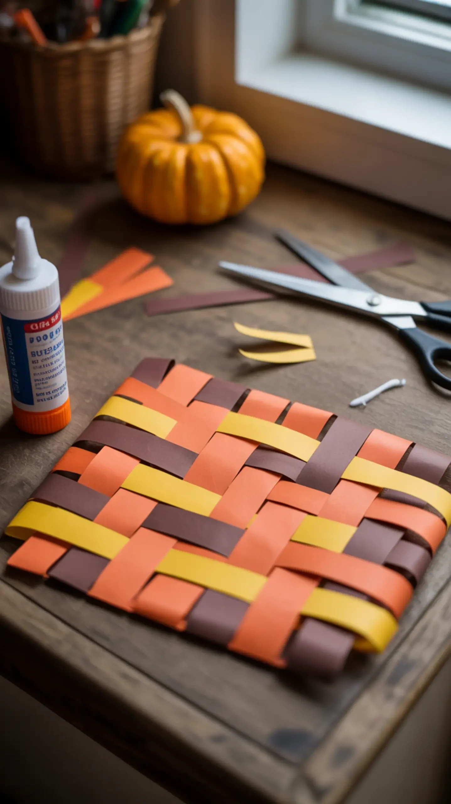 "12 Adorable DIY Thanksgiving Placemats (Ideas for Both Kids & Adults)" 4 Being finished woven brown half interlaced overhead orange showing placemat a construction of p shot and an strips image paper 4 yellow