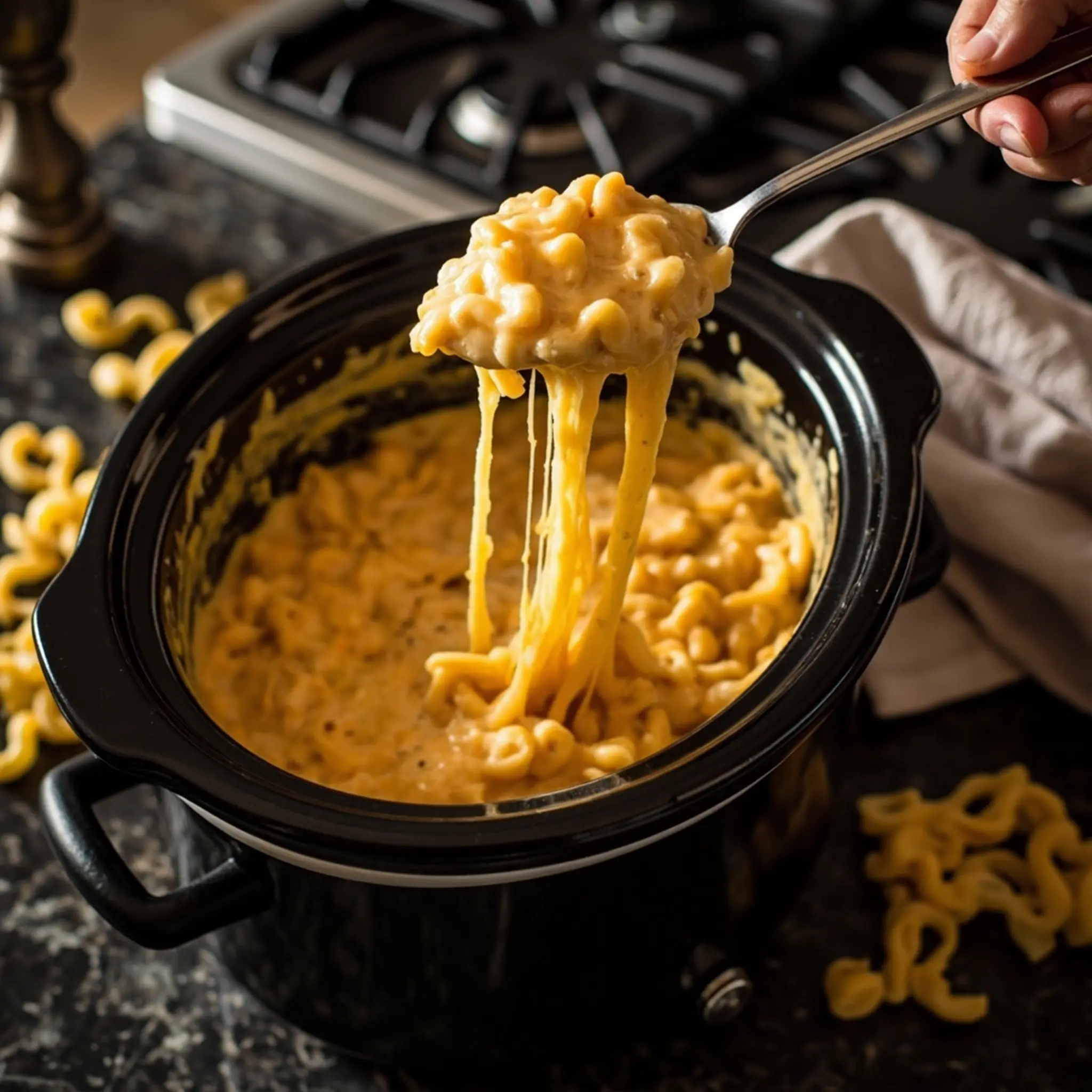 Being lifted mac showing off pull a scoop of p the and an gooey crockpot image from cheese 4 epic