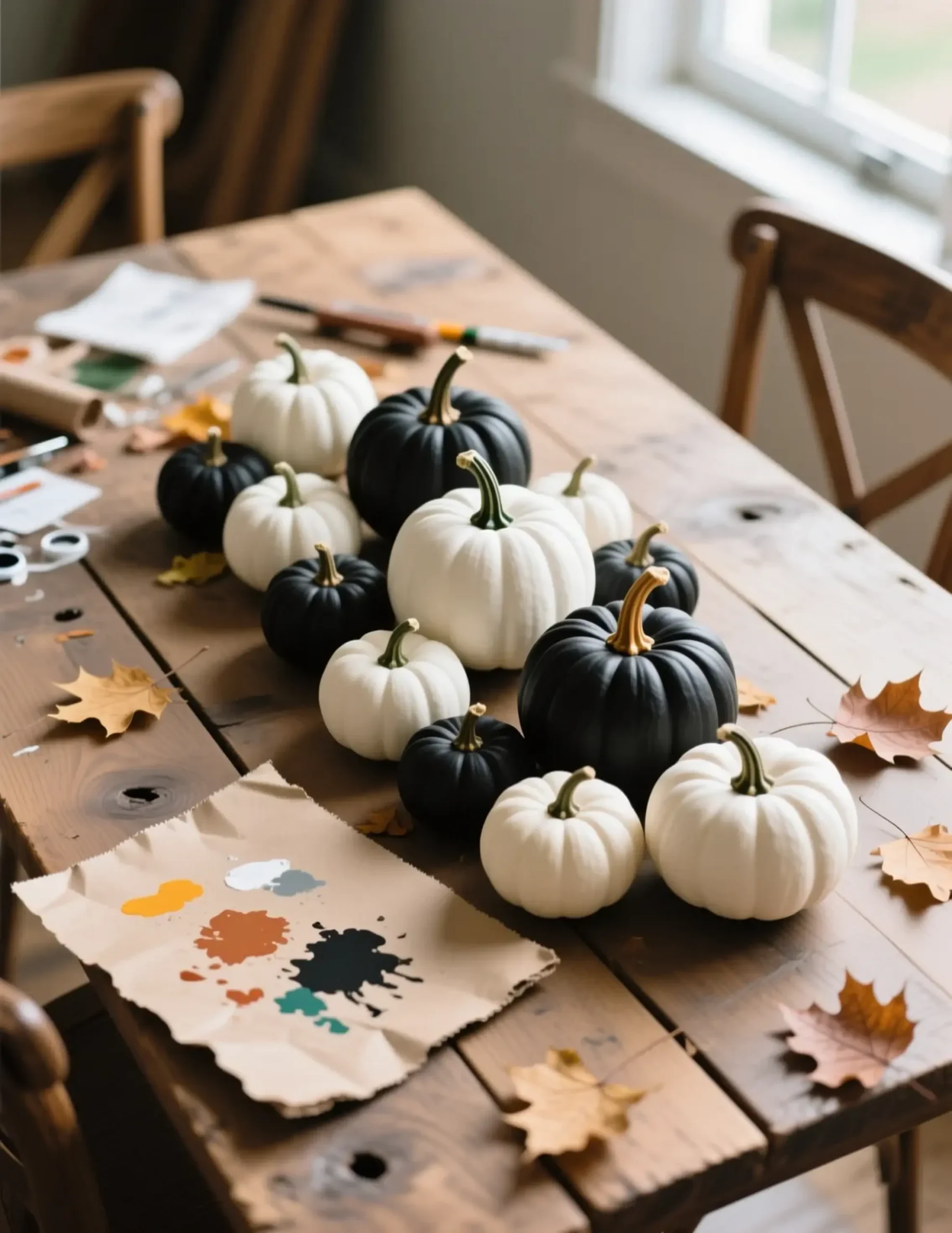 Collection white artfully black center matte spray look napkins a of complete p small simple the arranged and pumpkins bare down image plates wooden 4 table painted