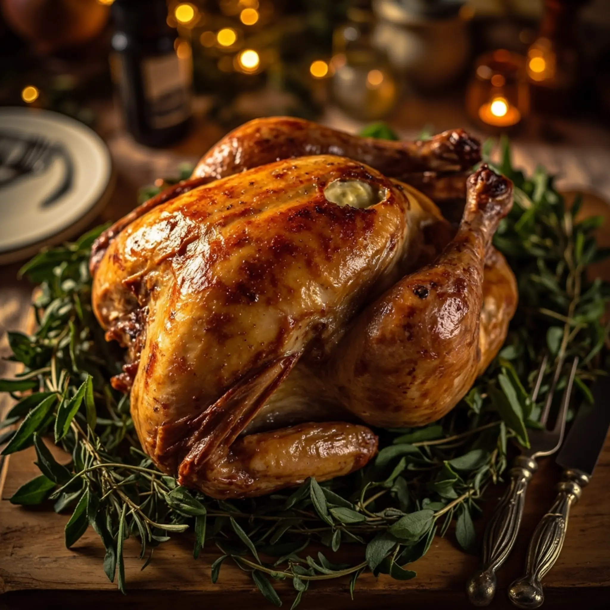 Board whole herbs fresh with on a of p beautifully browned turkey image bunches roasted carving 5 garnished