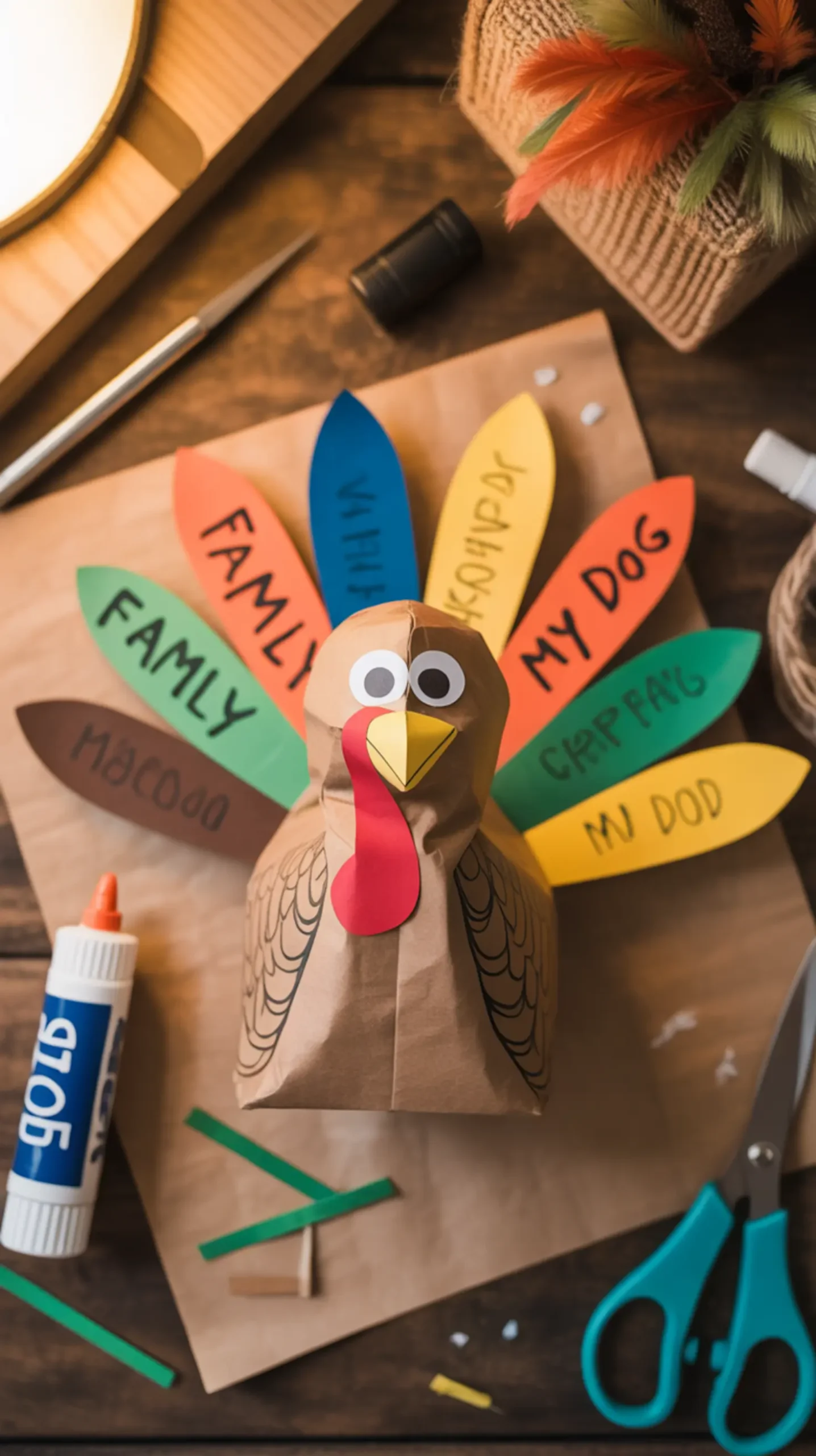 That them 8221 finished 8220 brown words with sitting like family feathers on a written decorated p bag my cute and have turkey colorful image paper puppet 5 pizza table