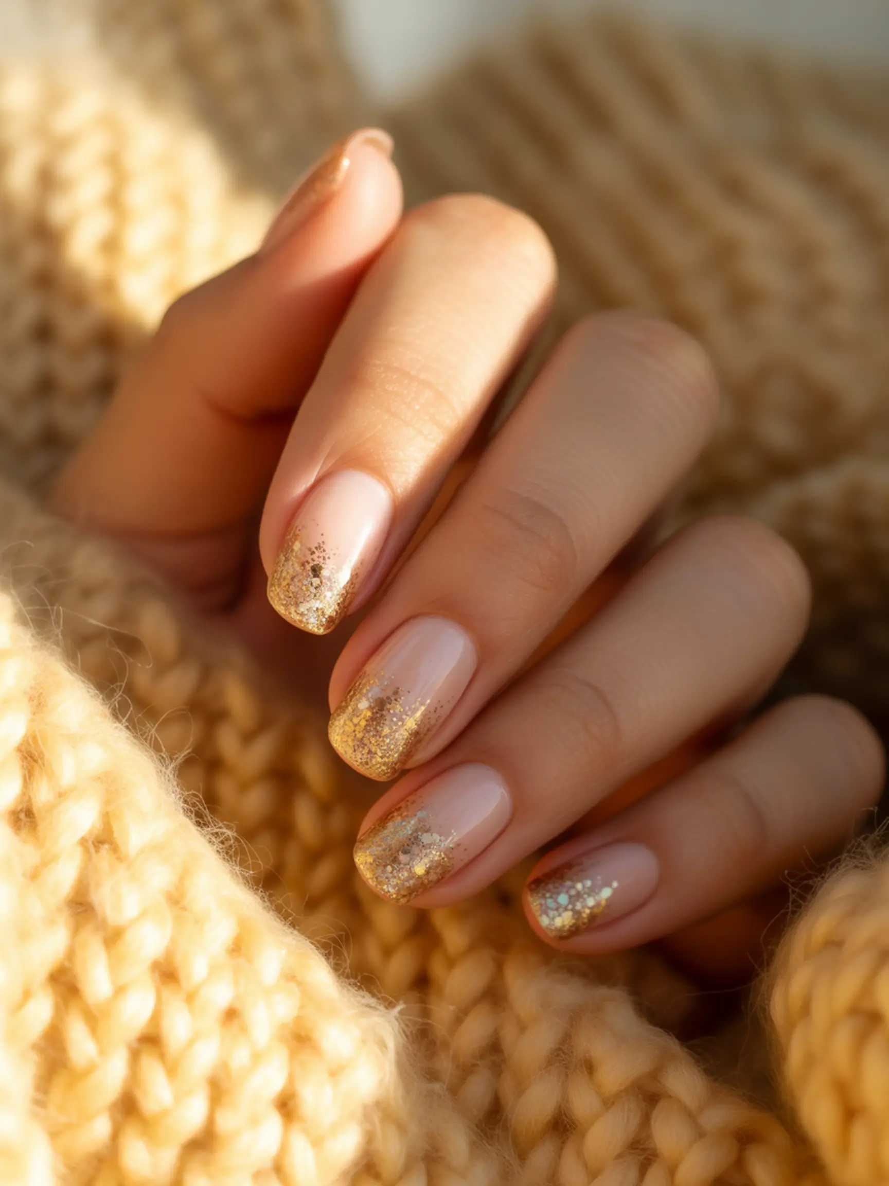 Effect with a up ombre nude of cascading p dip the glitter manicure gold close beautiful down nail image from powder 5 cuticle