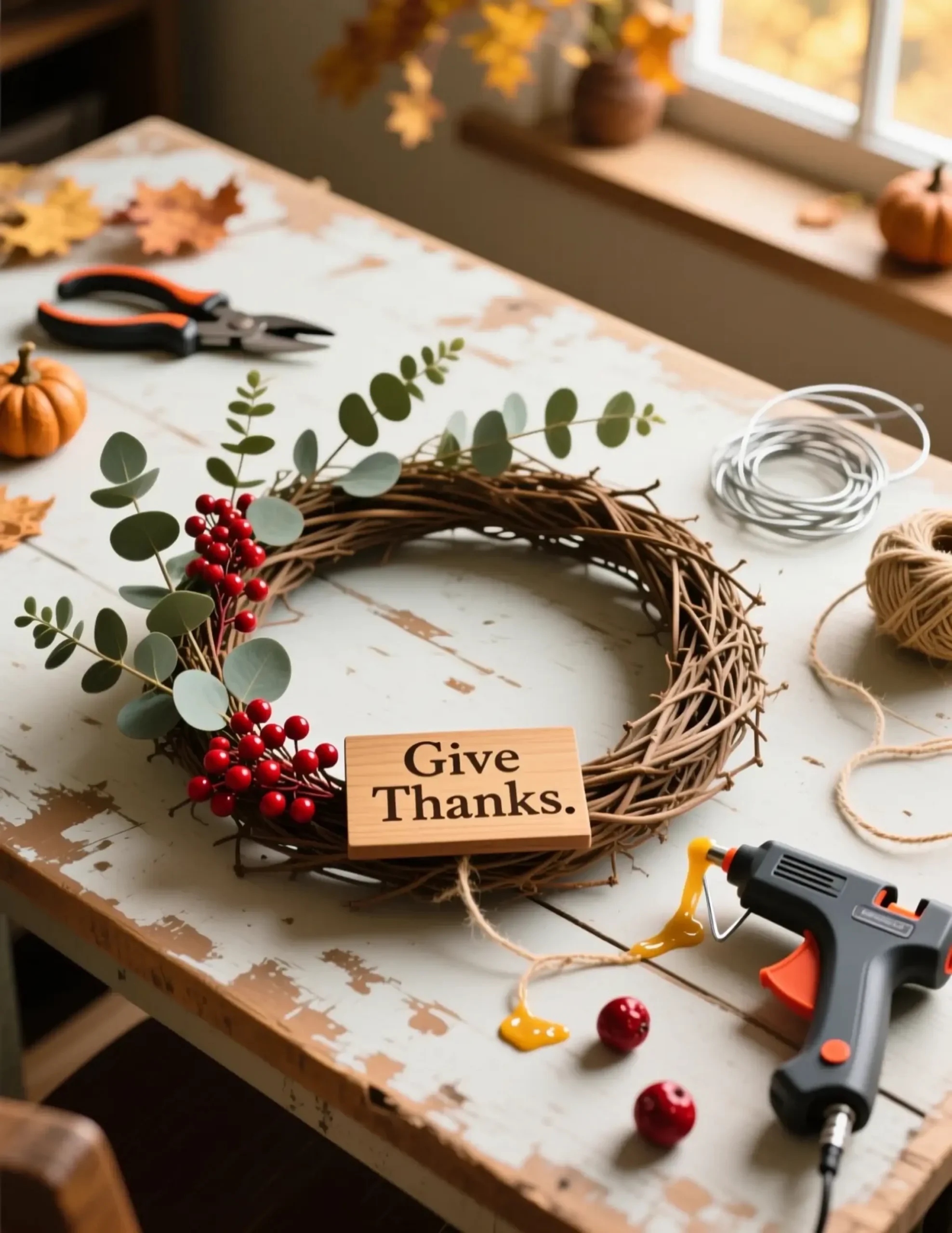 Give 8221 a 8220 h2 5 thanks wreath simple grapevine