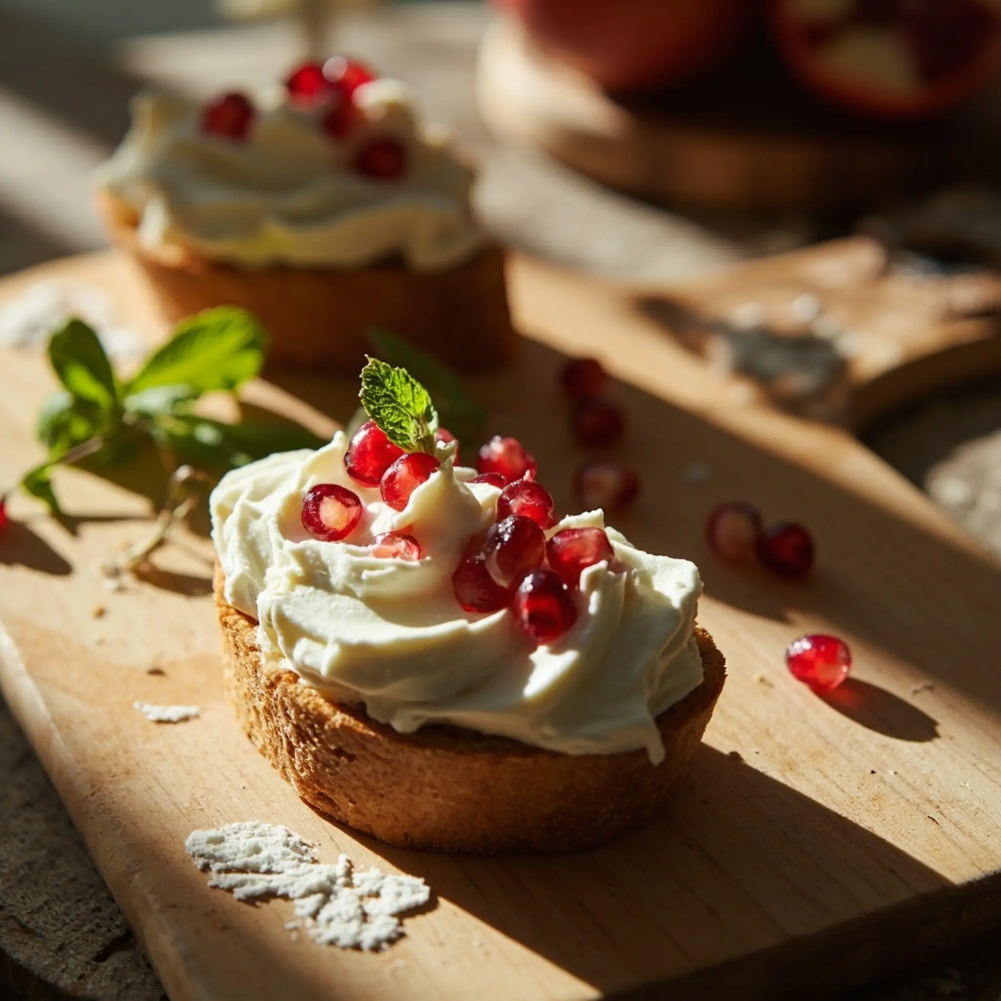 Pomegranate whipped h3 feta mint 5 038 crostini with