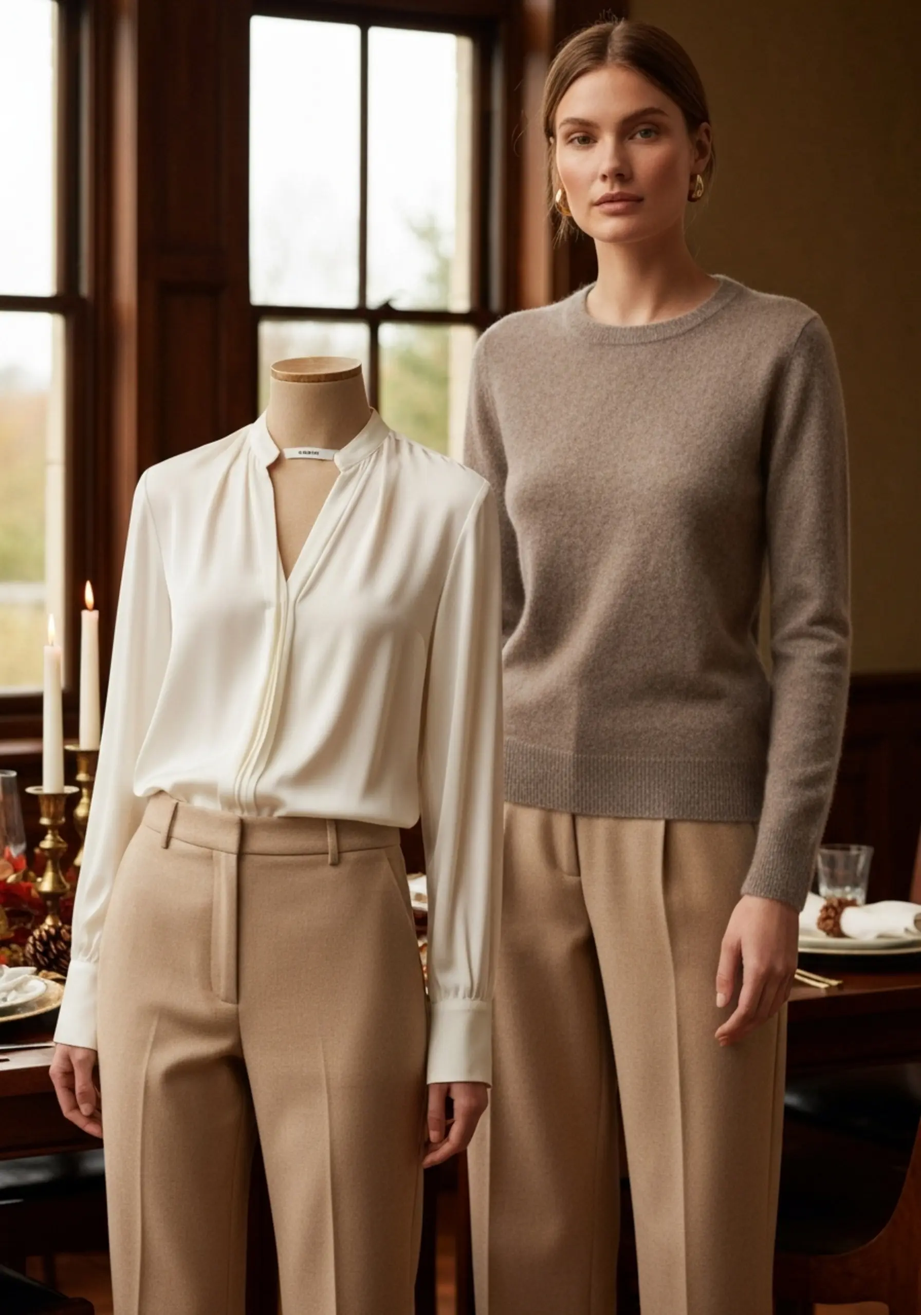 Dressed posing family room a well p ivory and in beautifully indoors image tan dining light 5 lit elegant taupe