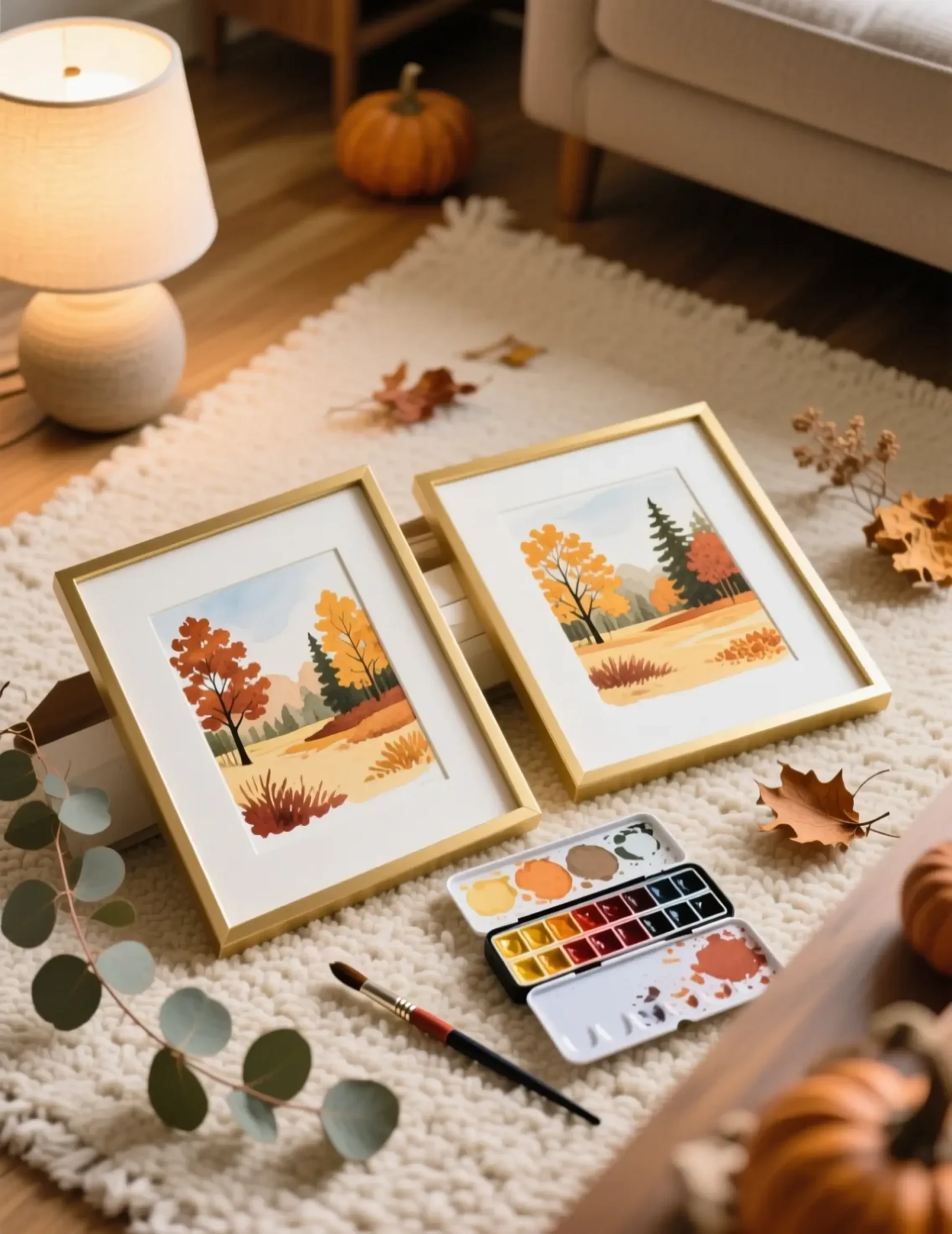 Abstract by a sofa p neutral side the hung watercolor above and landscape image prints framed two 5 colored