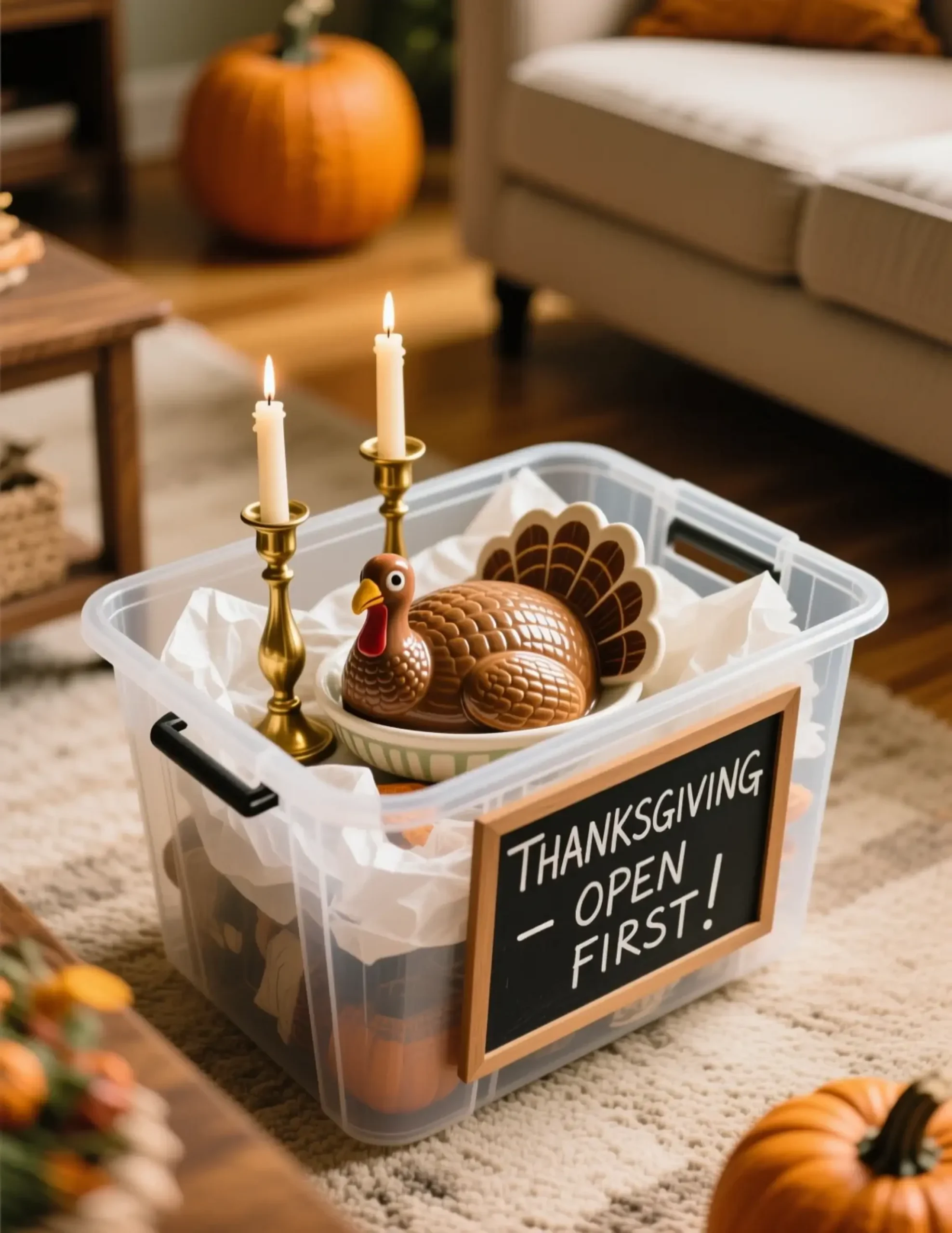 That first 8221 bin 8220 with serving a handwritten p thanksgiving says and storage containing 8211 clear open image large platter label 6 candlesticks