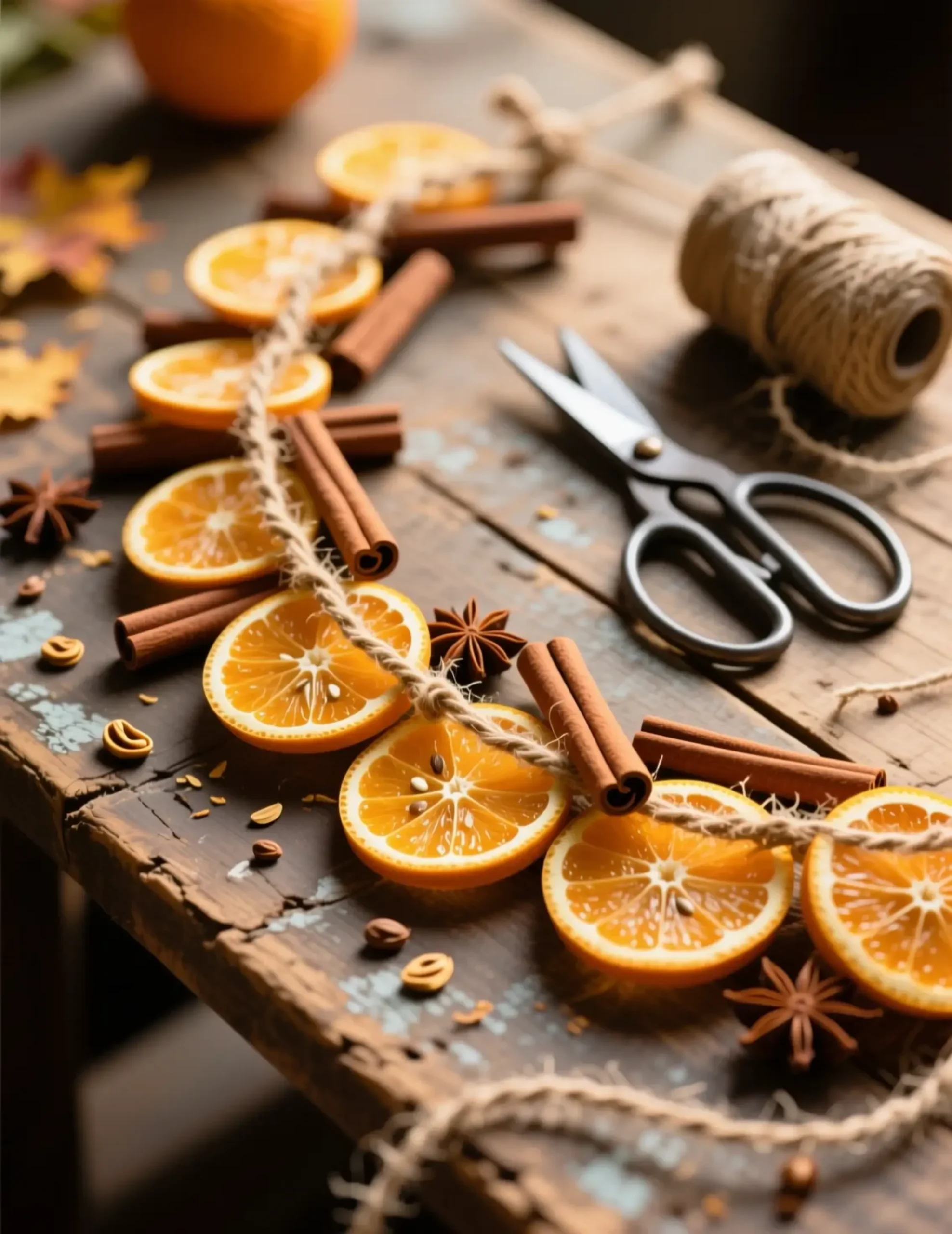 Across dried orange fragrant made a up of p slices and close garland image from sticks tabletop 6 cinnamon laid